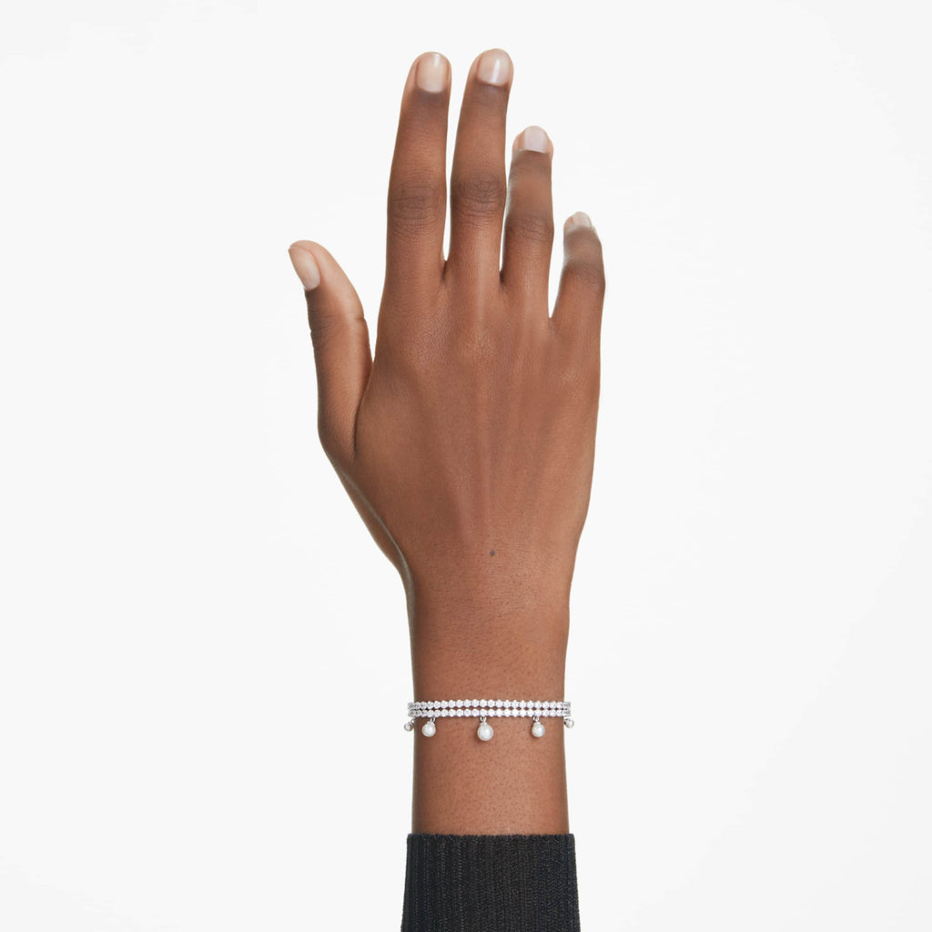 Ariana Grande x Swarovski bracelet Crystal pearl, Round cut, White, Rhodium plated