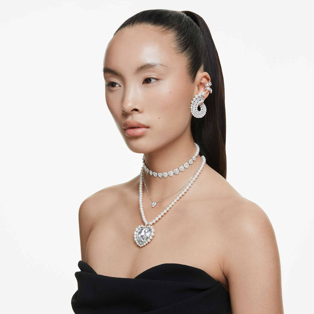 Ariana Grande x Swarovski necklace Crystal pearl, Heart cut, Heart, White, Rhodium plated