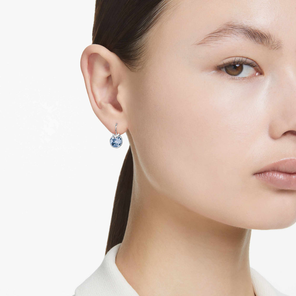 Swarovski Bella V drop earrings Round cut, Pink, Rhodium plated