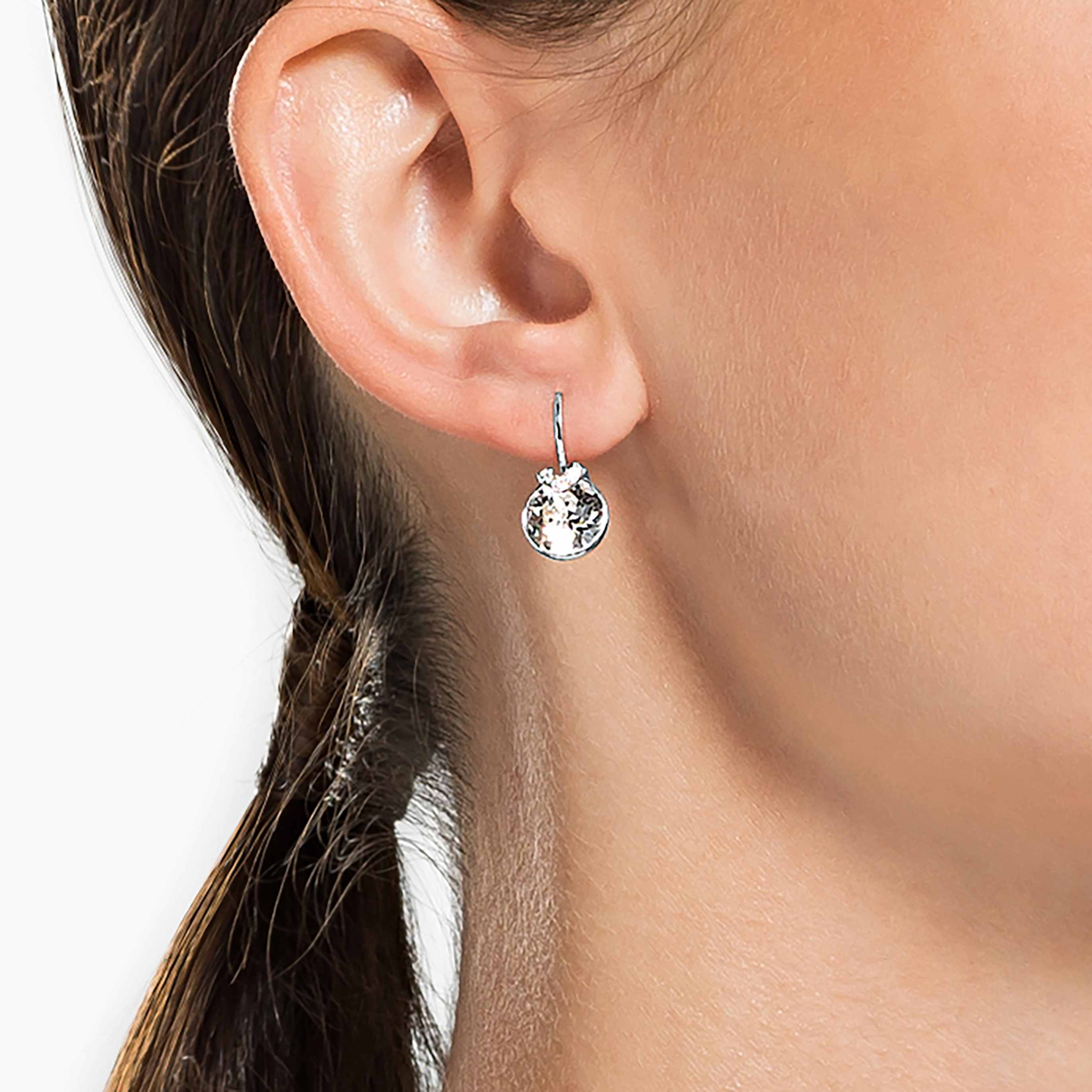 Swarovski Bella V drop earrings Round cut, Green, 18K gold finish
