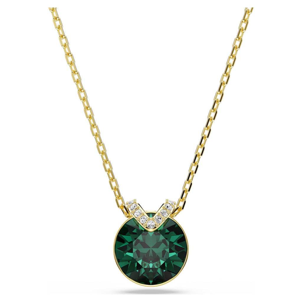 Swarovski Bella V pendant Round cut, Green, 18K gold finish