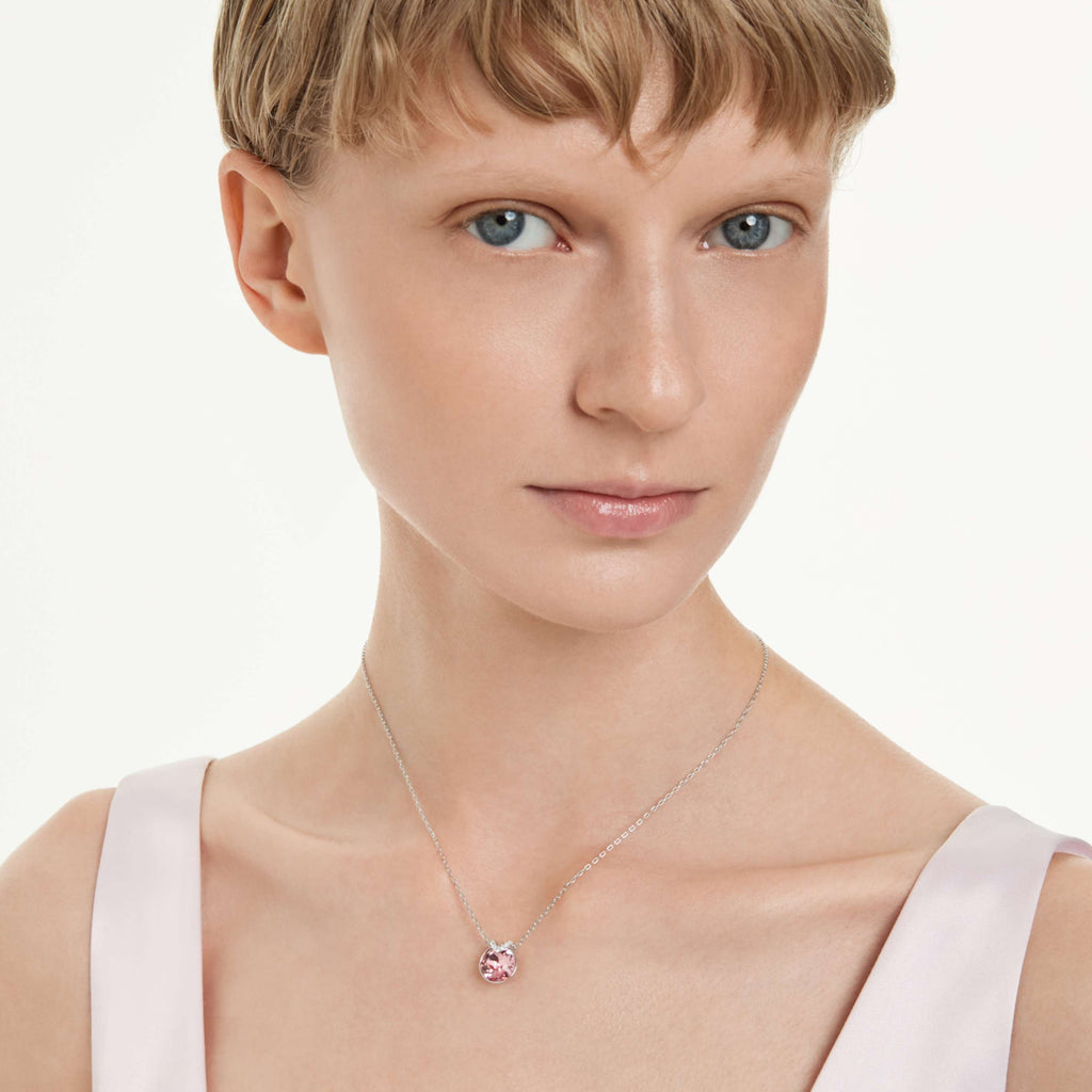 Swarovski Bella V pendant Round cut, Pink, Rhodium plated
