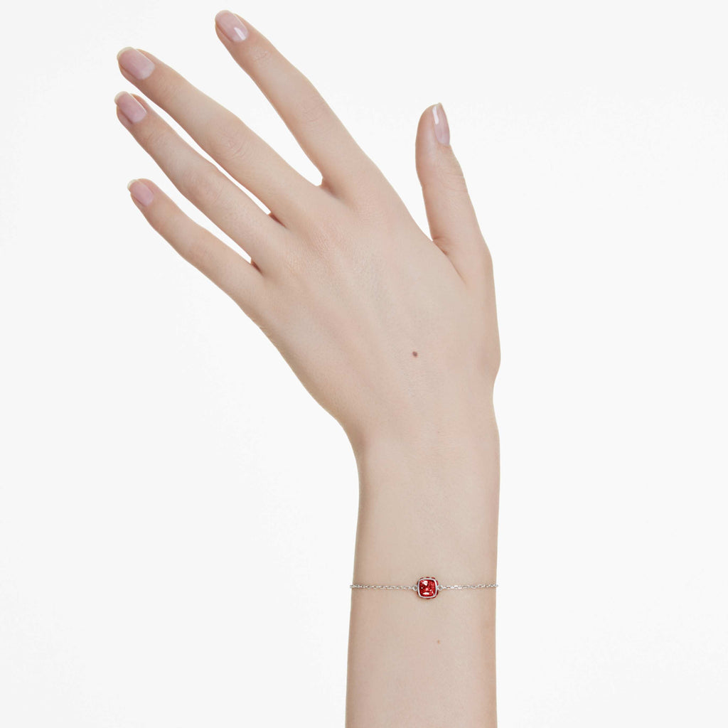 Swarovski Birthstone bracelet Square cut, January, Red, Rhodium plated