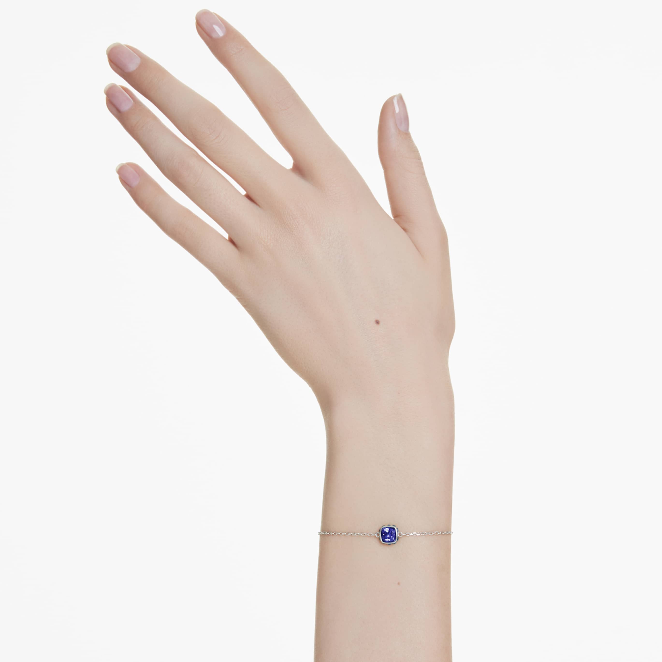 Swarovski Birthstone bracelet Square cut, February, Purple, Rhodium plated