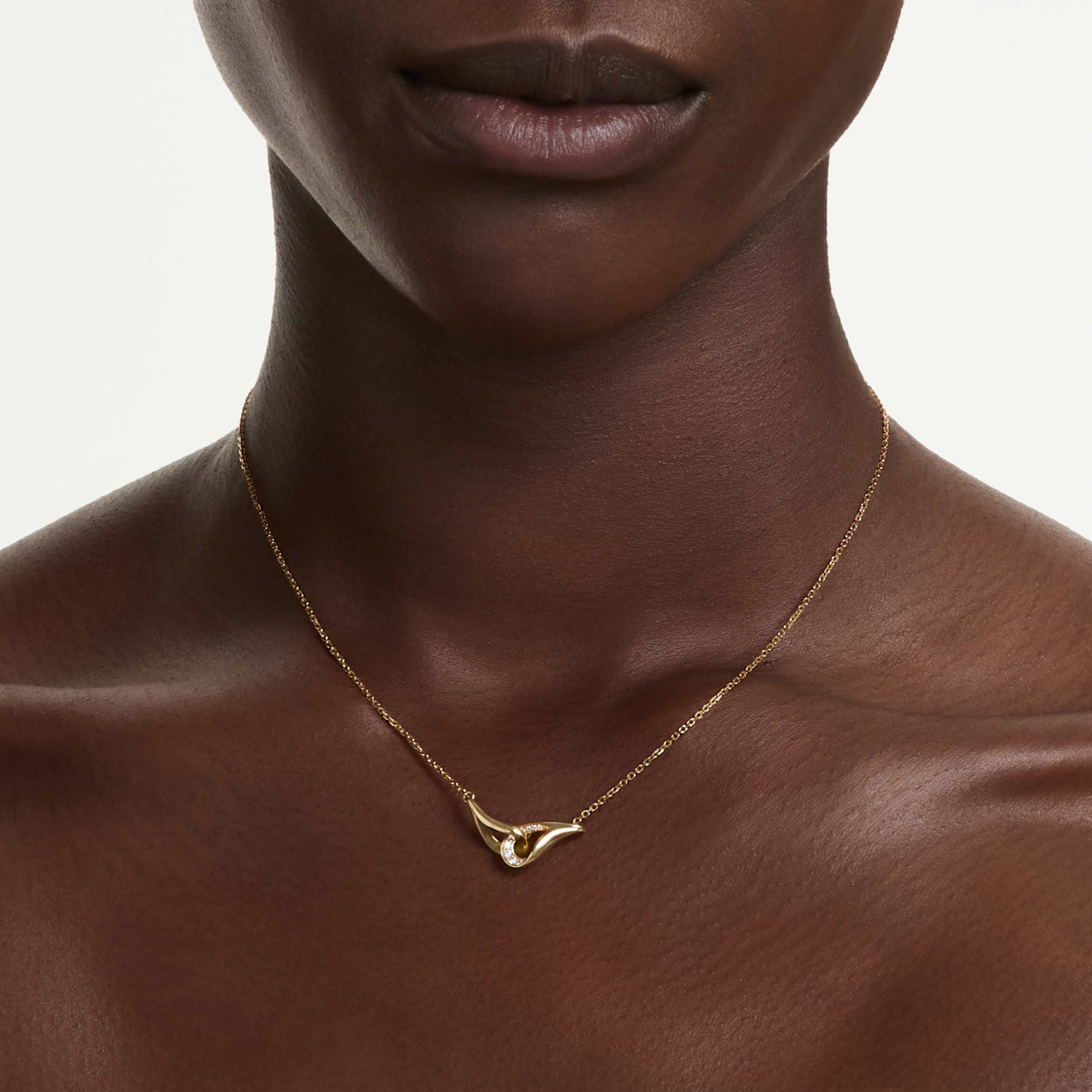 Swarovski Classica pendant Round cut, Interlocking, White, Sterling silver, 18K gold finish