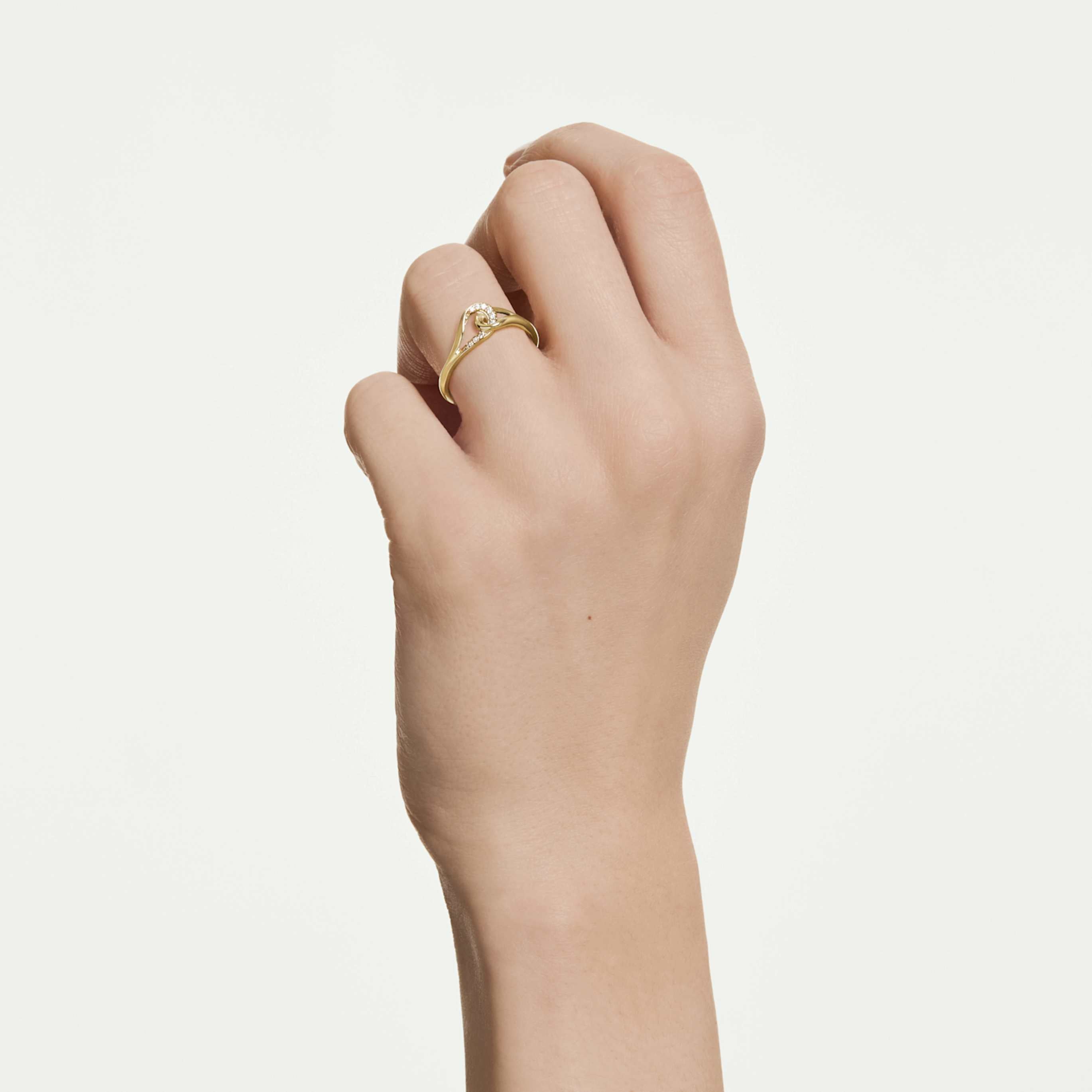 Swarovski Classica ring Round cut, Interlocking, White, Sterling silver, 18K gold finish