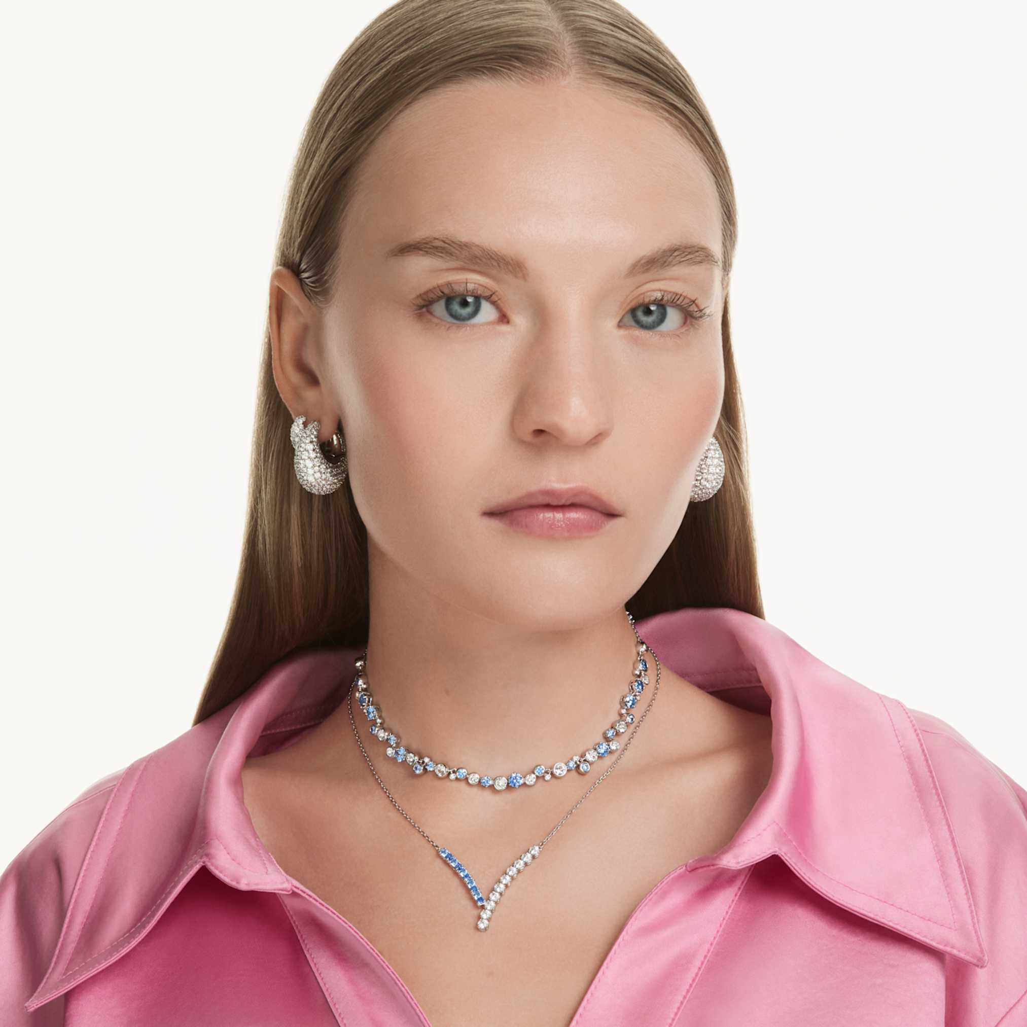 Swarovski Constella necklace Mixed cuts, Blue, Rhodium plated
