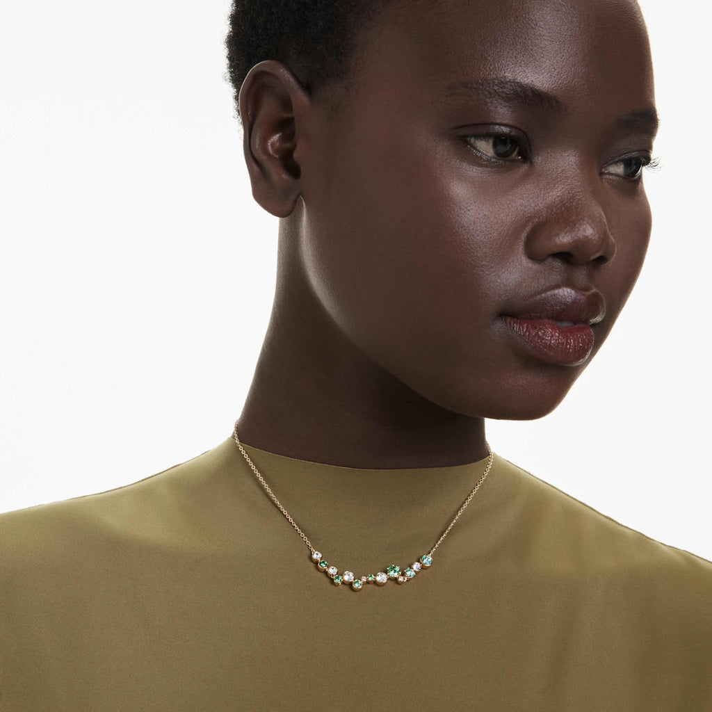 Swarovski Constella necklace Mixed cuts, Green, 18K gold finish
