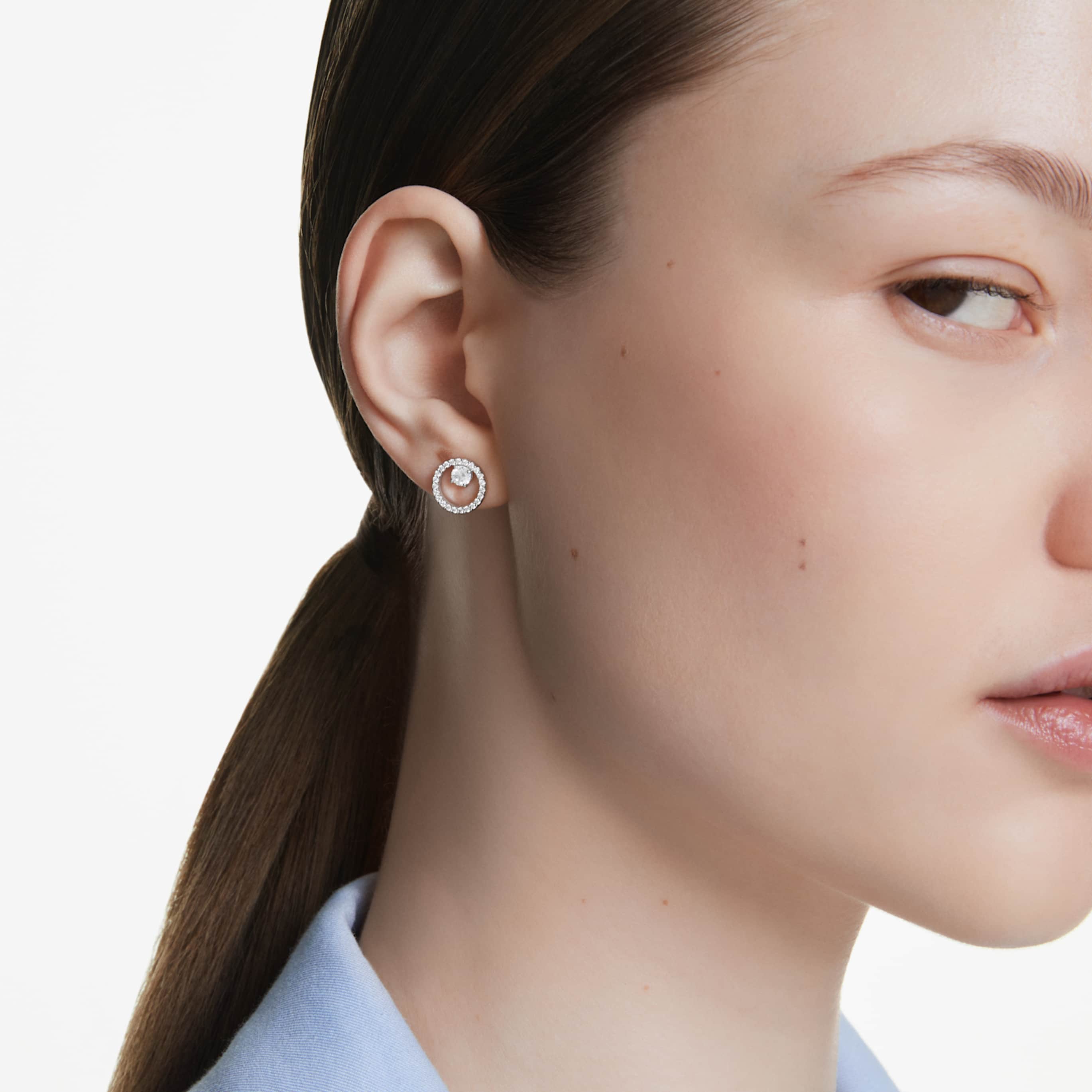 Swarovski Constella stud earrings Round cut, White, Rhodium plated