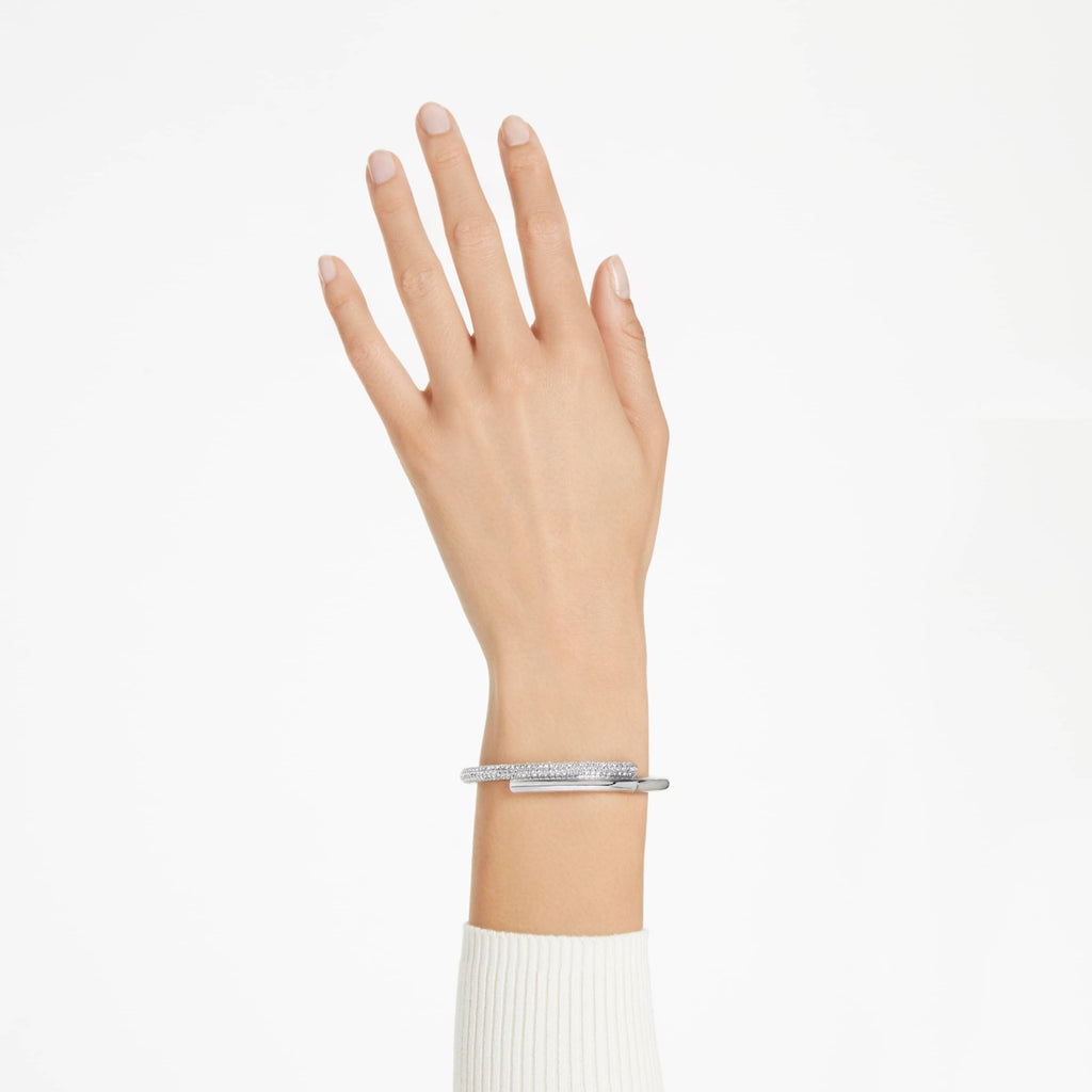 Swarovski Dextera bangle Magnetic closure, White, Rhodium plated