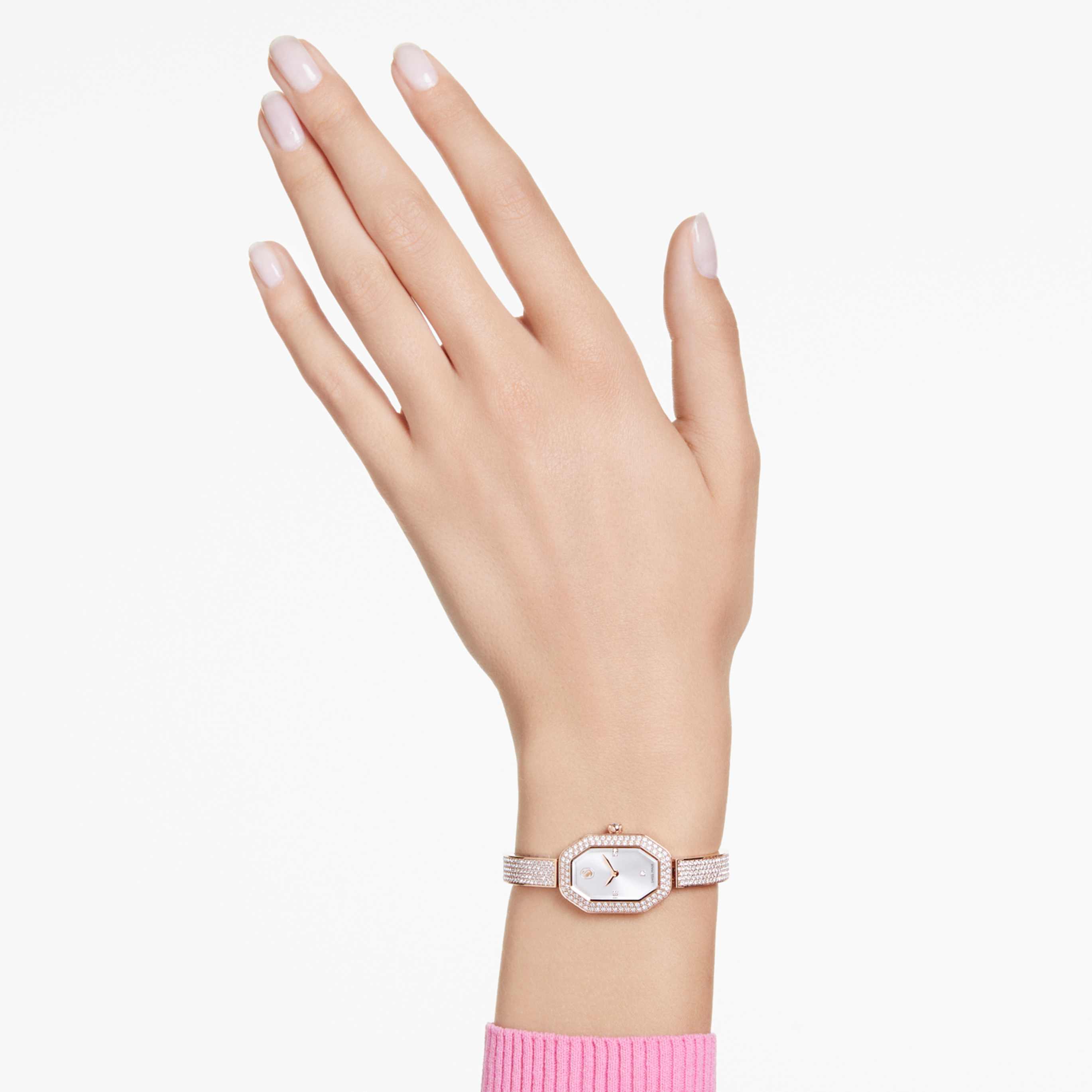 Swarovski Dextera bangle watch Swiss Made, Metal bracelet, Silver tone, Stainless steel