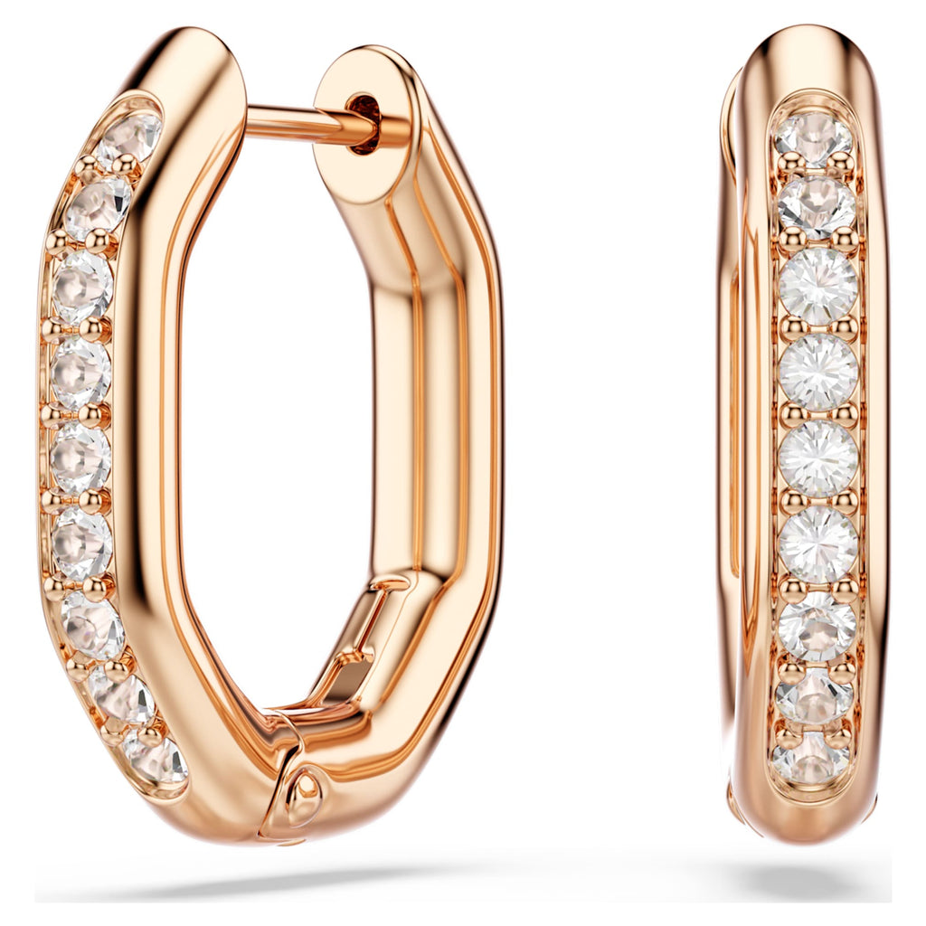 Swarovski Dextera hoop earrings Octagon shape, Round cut, Small, White, 18K rose gold finish