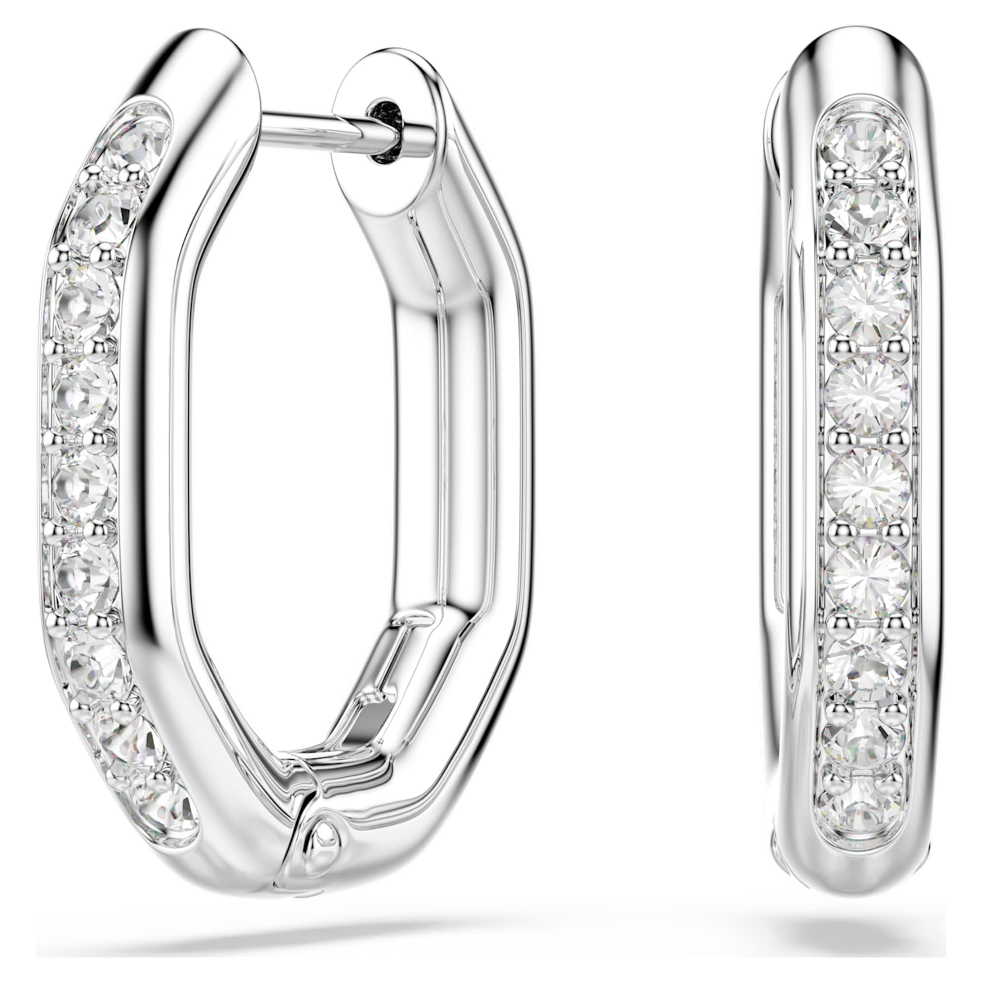 Swarovski Dextera hoop earrings Octagon shape, Round cut, Small, White, Rhodium plated