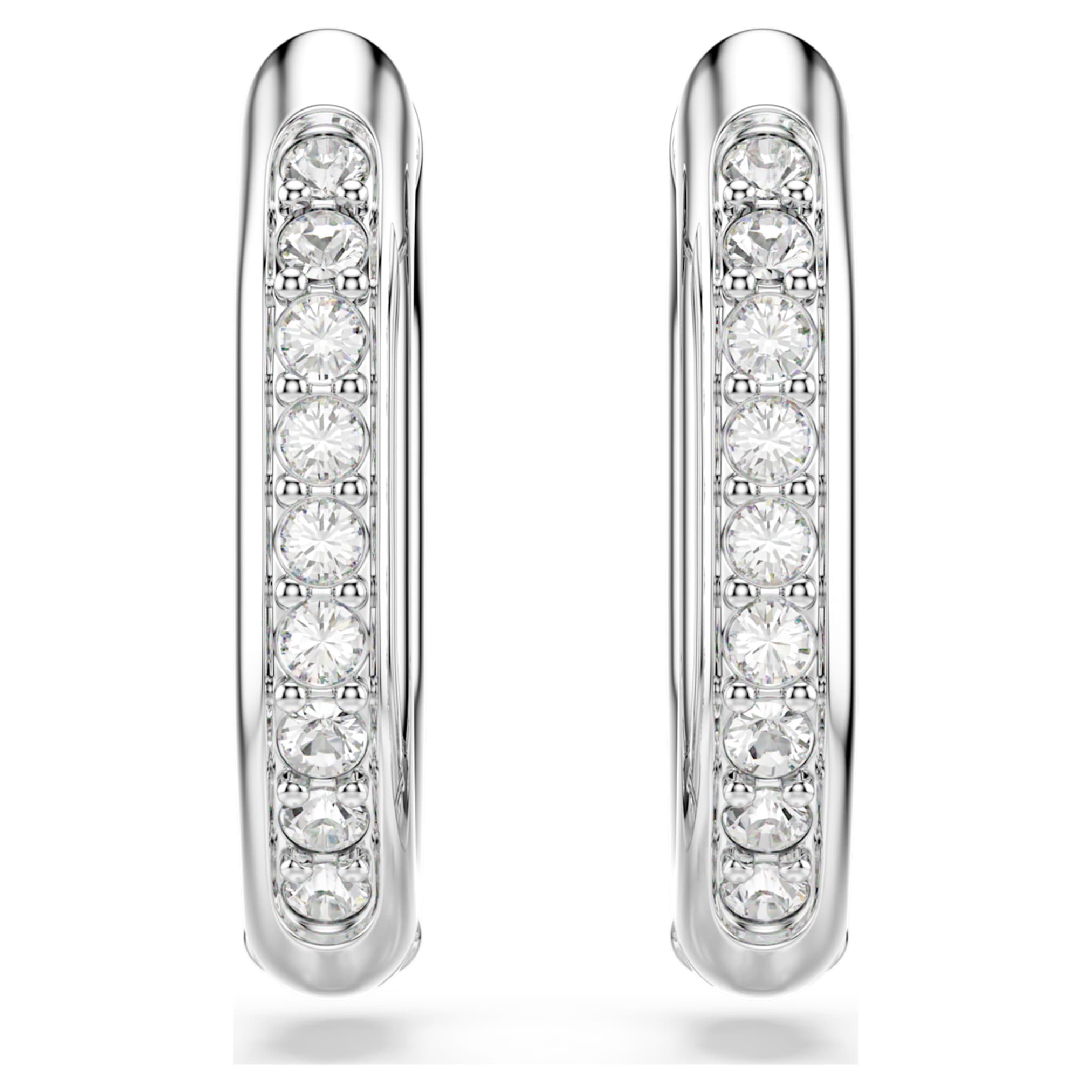 Swarovski Dextera hoop earrings Octagon shape, Round cut, Small, White, Rhodium plated