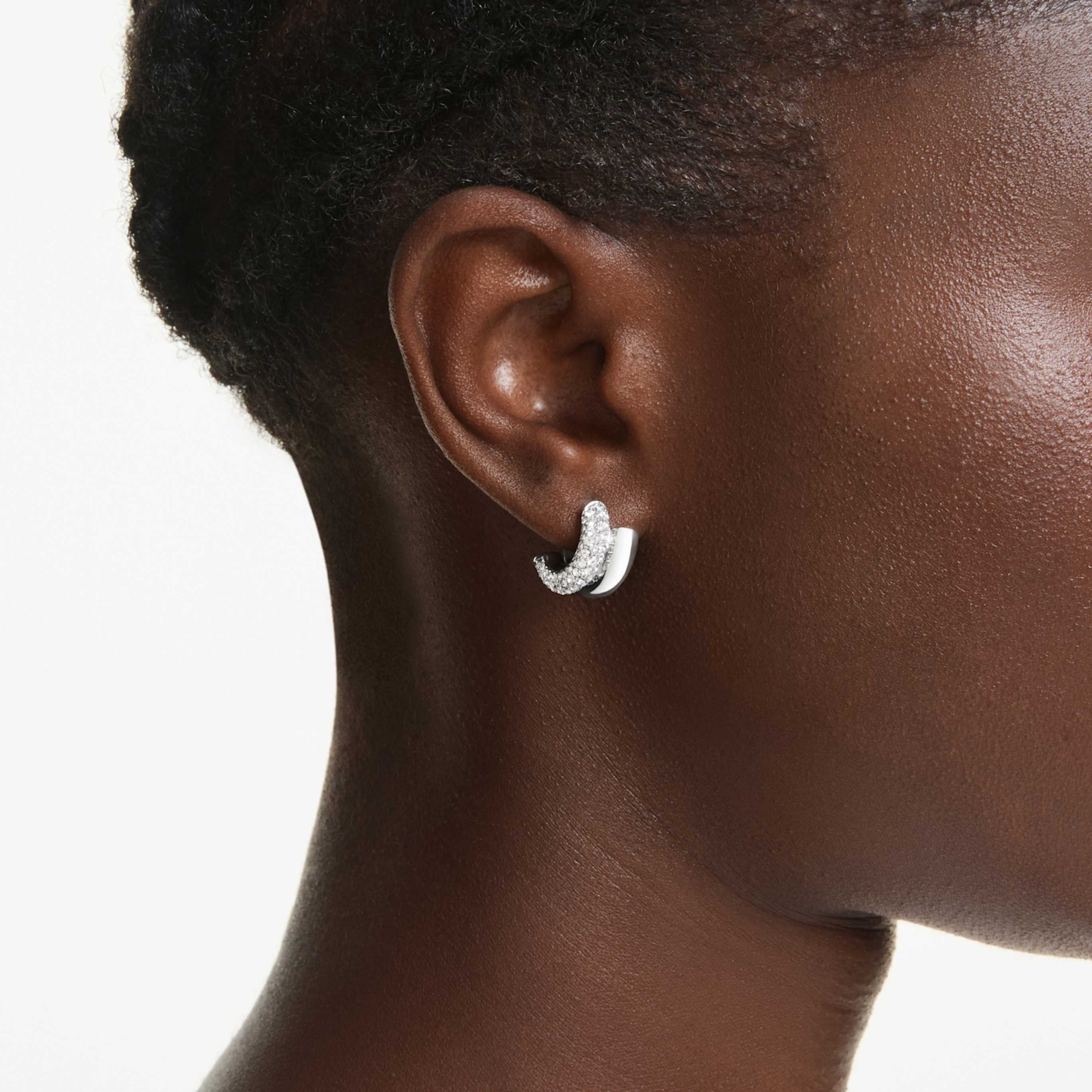 Swarovski Dextera hoop earrings Round cut, Mini, White, Rhodium plated