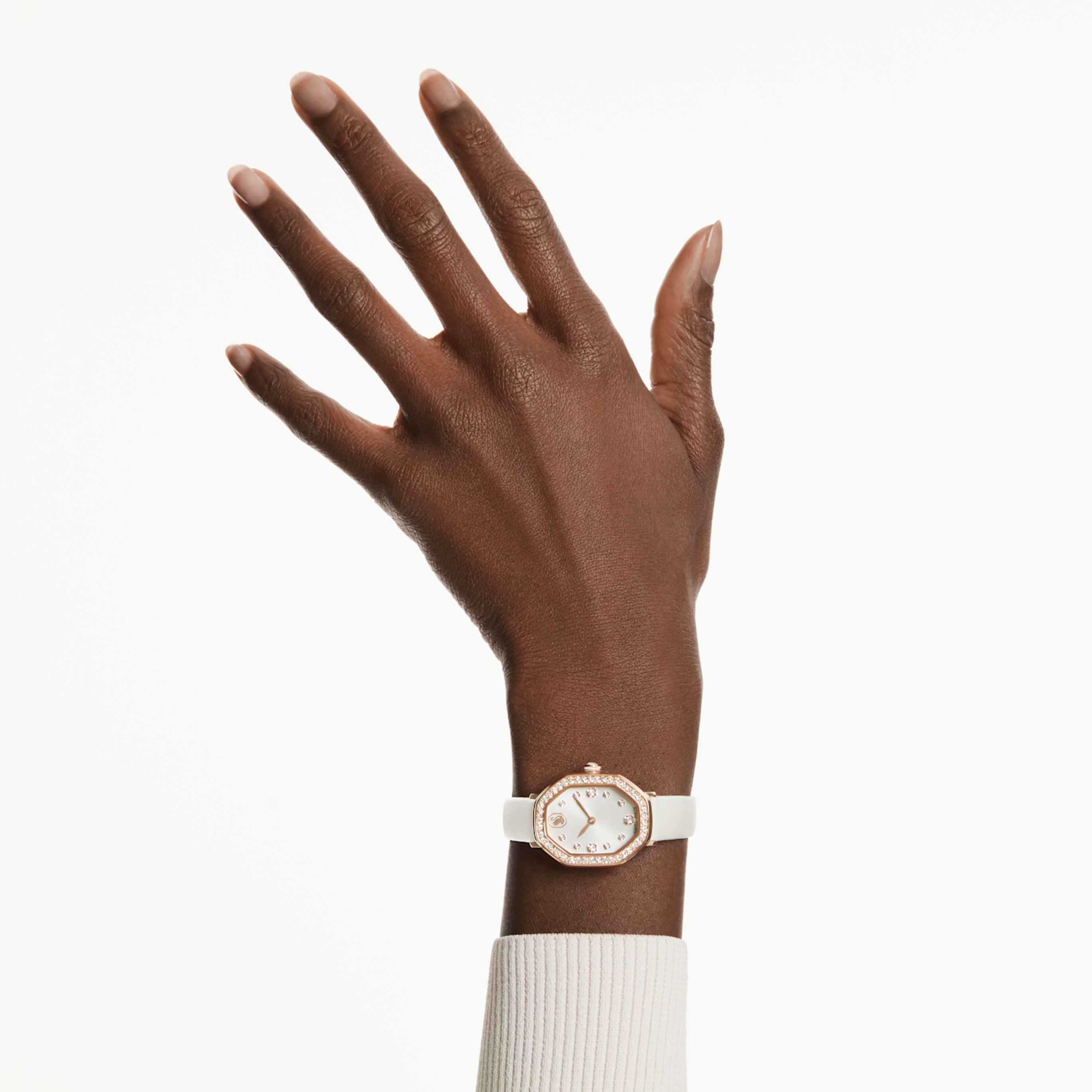 Swarovski Dextera octagon watch Swiss Made, Leather strap, Brown, Rose gold-tone finish