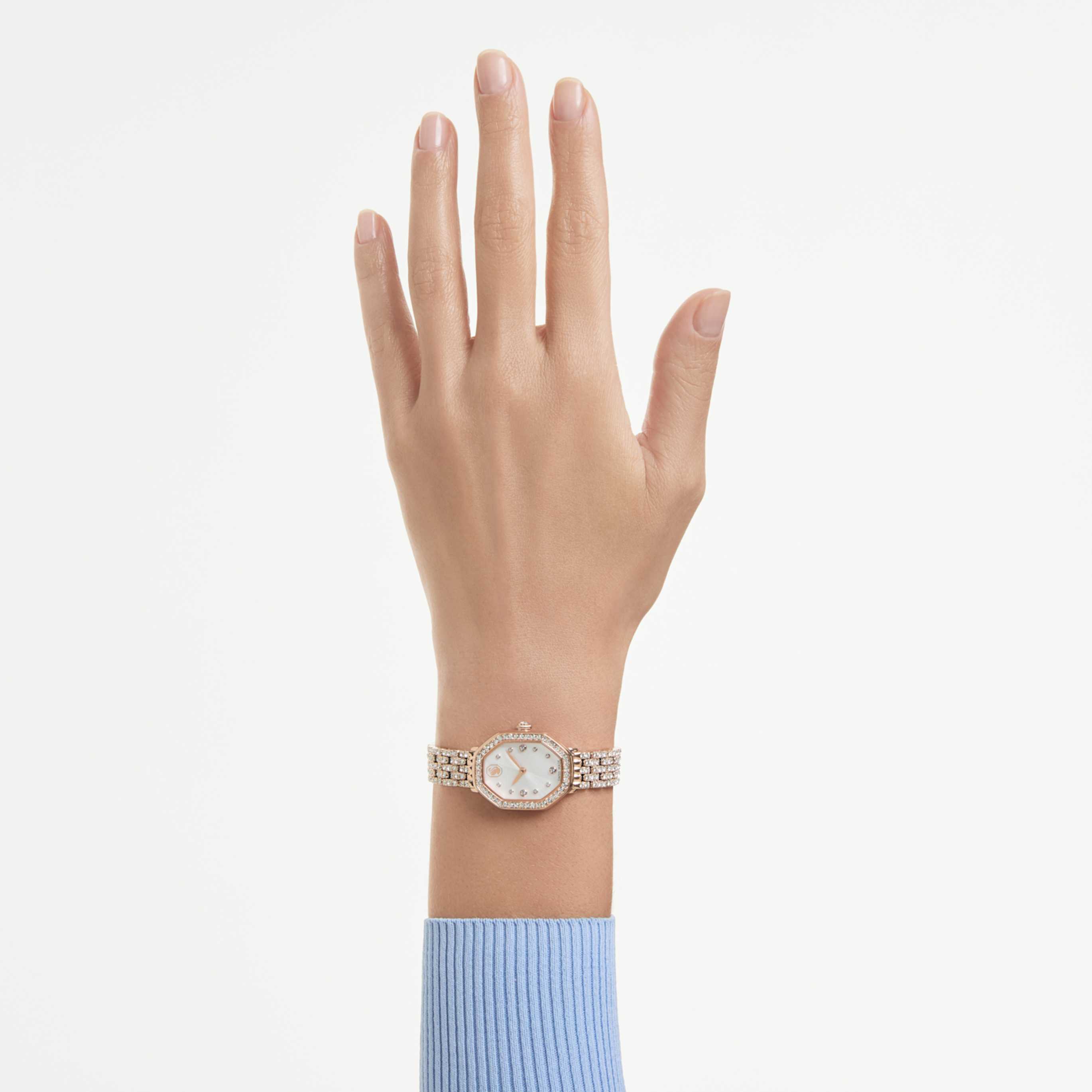 Swarovski Dextera octagon watch Swiss Made, Metal bracelet, Silver tone, Stainless steel
