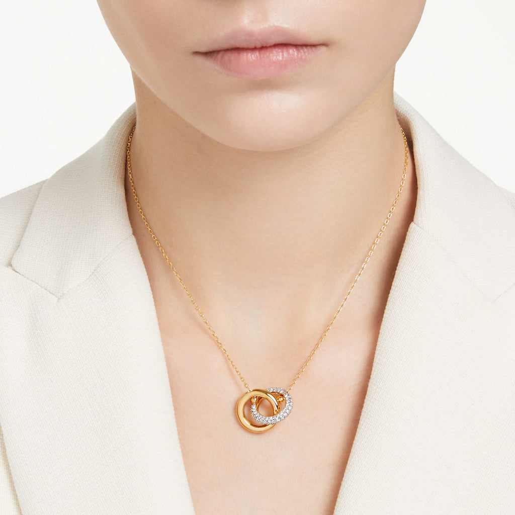 Swarovski Dextera pendant Interlocking loop, White, 18K gold finish