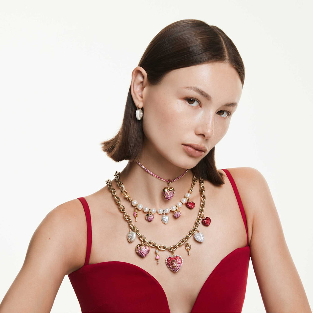 Swarovski Idyllia necklace Mixed cuts, Heart, Key, Multicolored, 18K gold finish