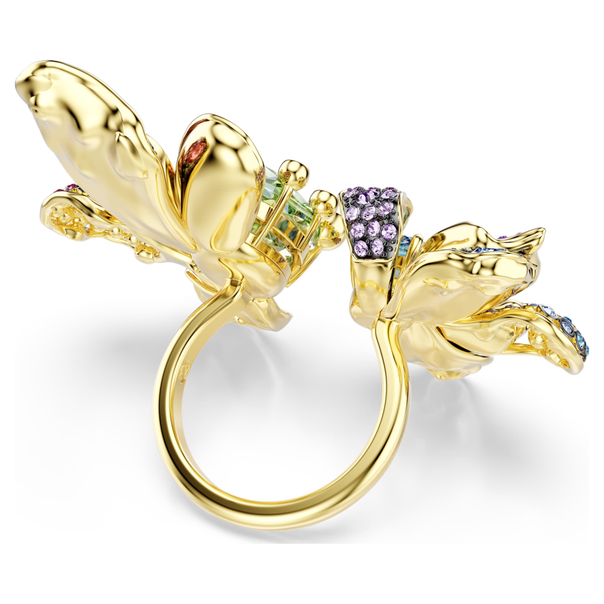 Swarovski Idyllia ring Mixed cuts, Pavé, Flower, Multicolored, 18K gold finish