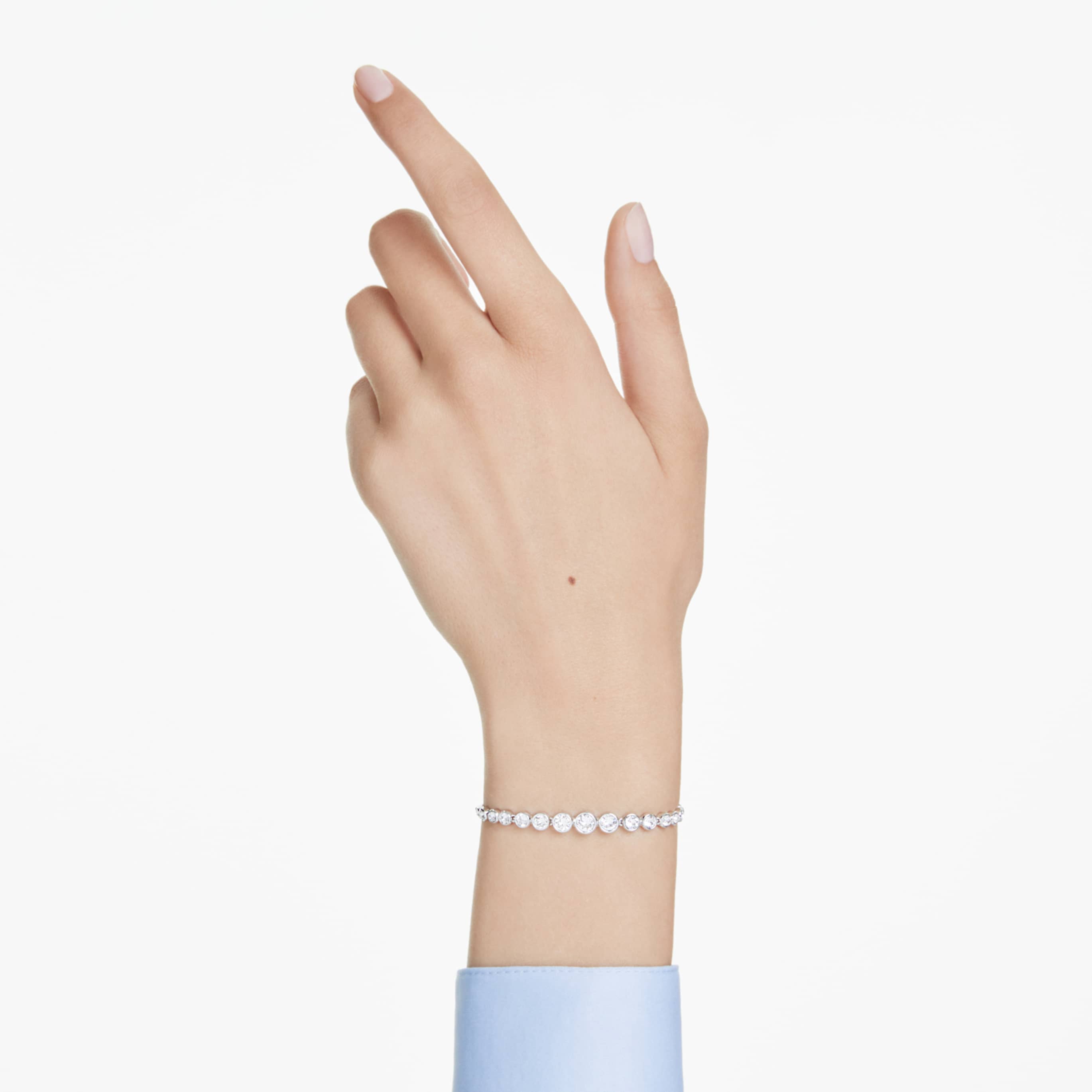 Swarovski Imber bracelet Mixed round cuts, White, Rhodium plated