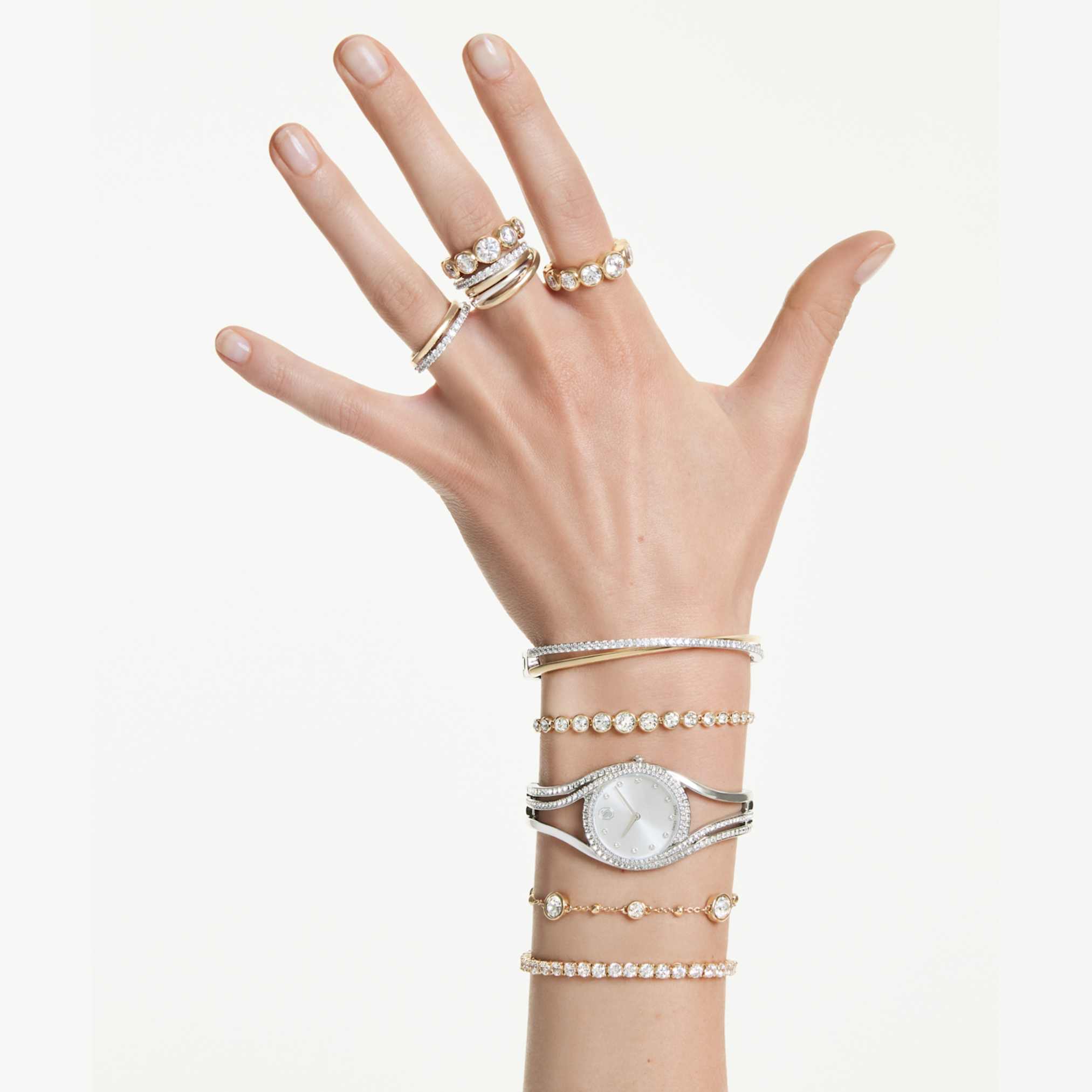 Swarovski Imber bracelet Round cut, Scattered design, White, 18K gold finish