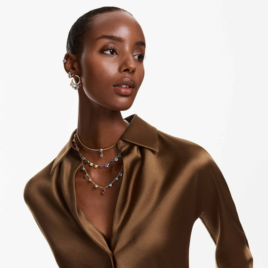 Swarovski Imber layered necklace Mixed cuts, Multicolored, 18K gold finish