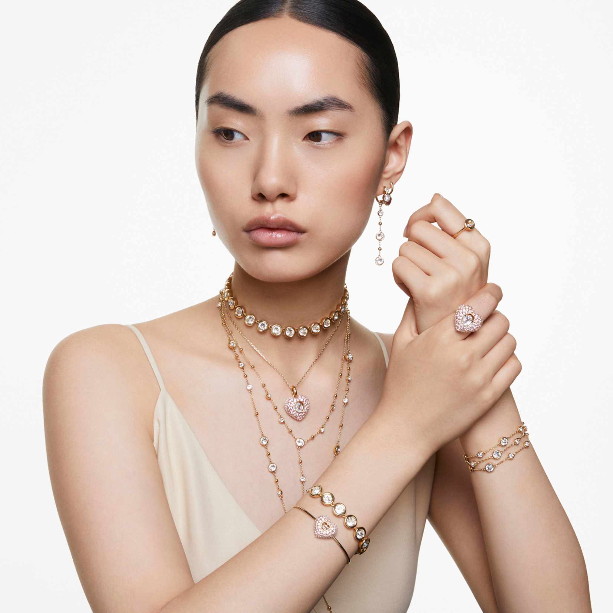 Swarovski Imber strandage Round cut, White, 18K gold finish