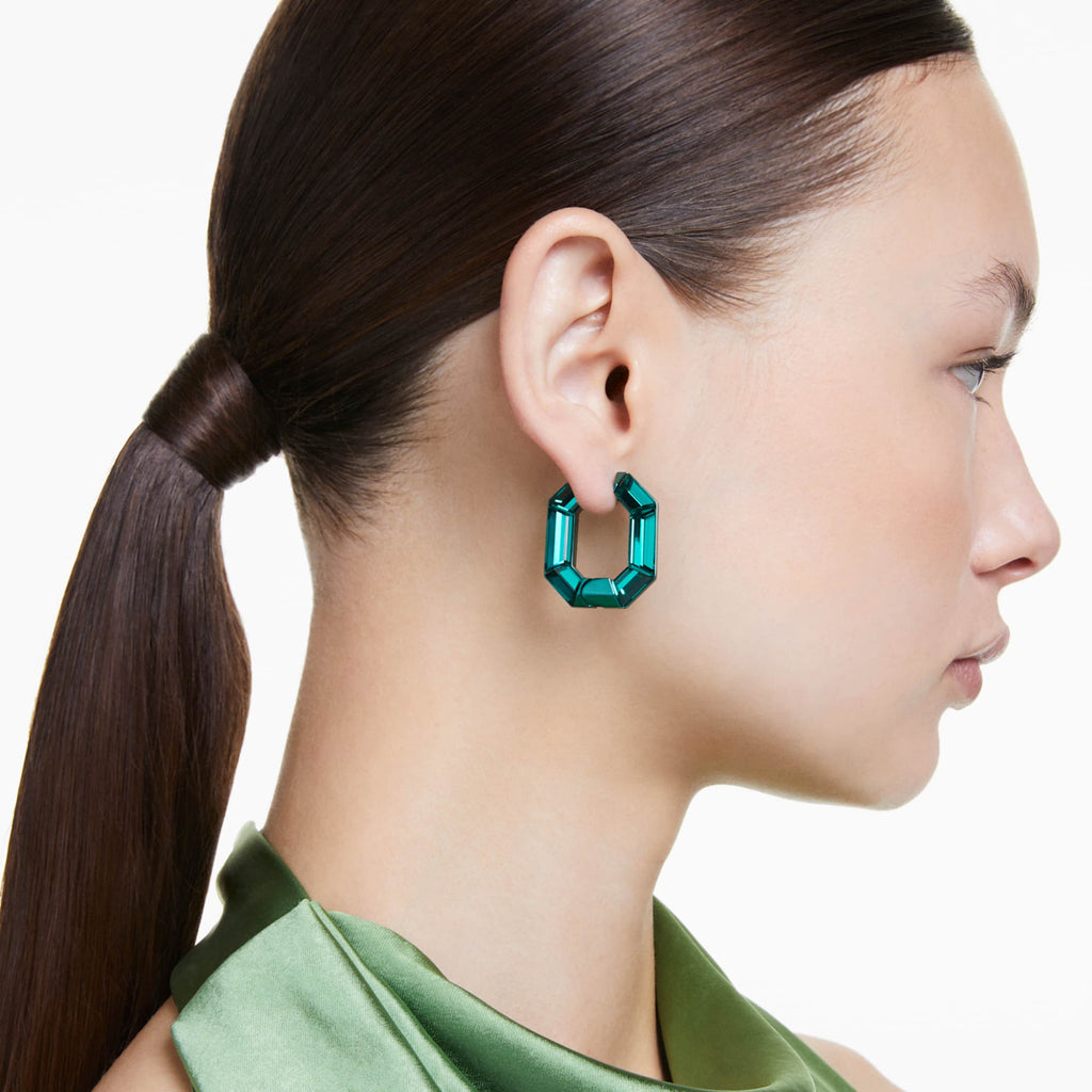 Swarovski Lucent hoop earrings Octagon shape, Small, Green