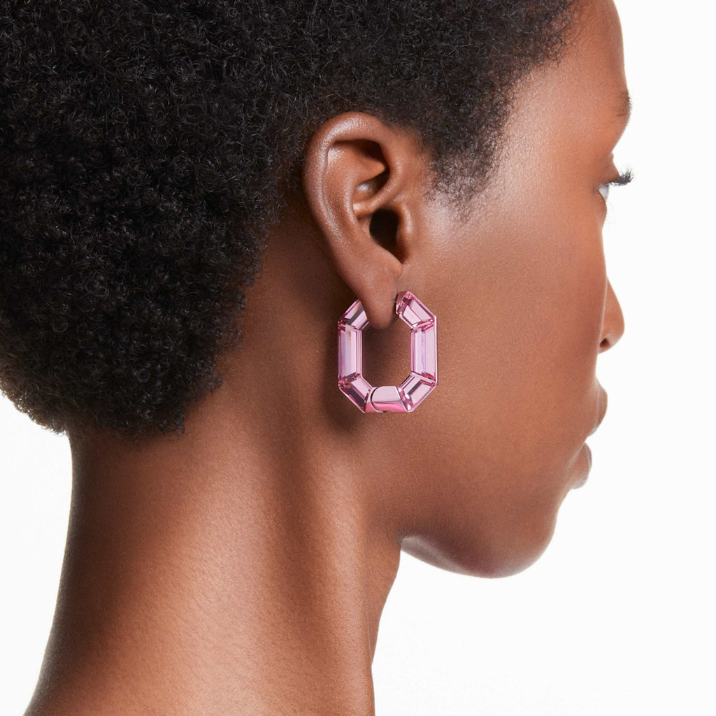 Swarovski Lucent hoop earrings Octagon shape, Small, Pink