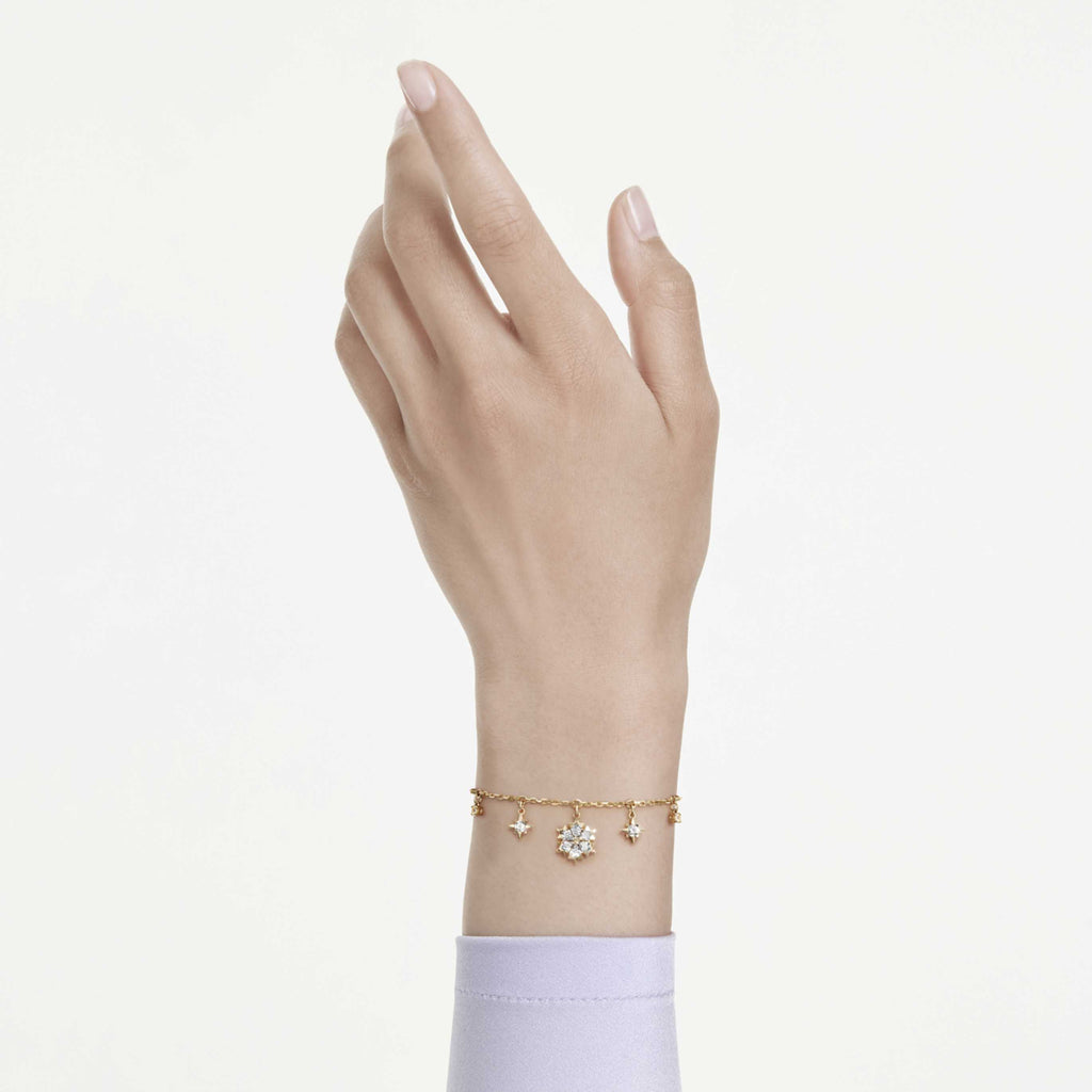 Swarovski Magic bracelet Mixed cuts, Snowflake, White, 18K gold finish