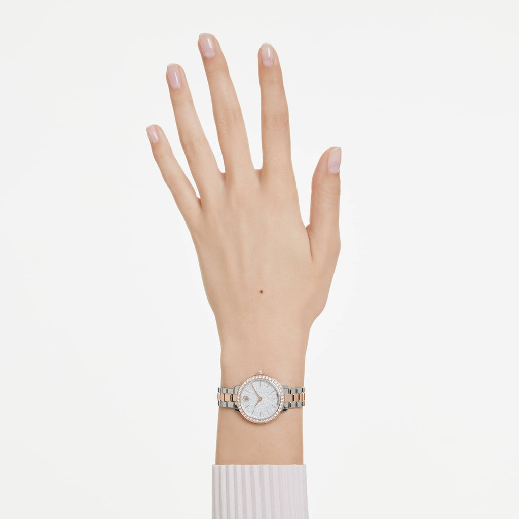 Swarovski Matrix 3-link watch Swiss Made, Metal bracelet, Silver tone, Rose gold-tone finish
