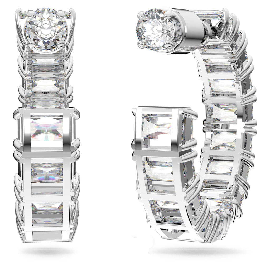 Swarovski Matrix hoop earrings Octagon cut, White, Rhodium plated