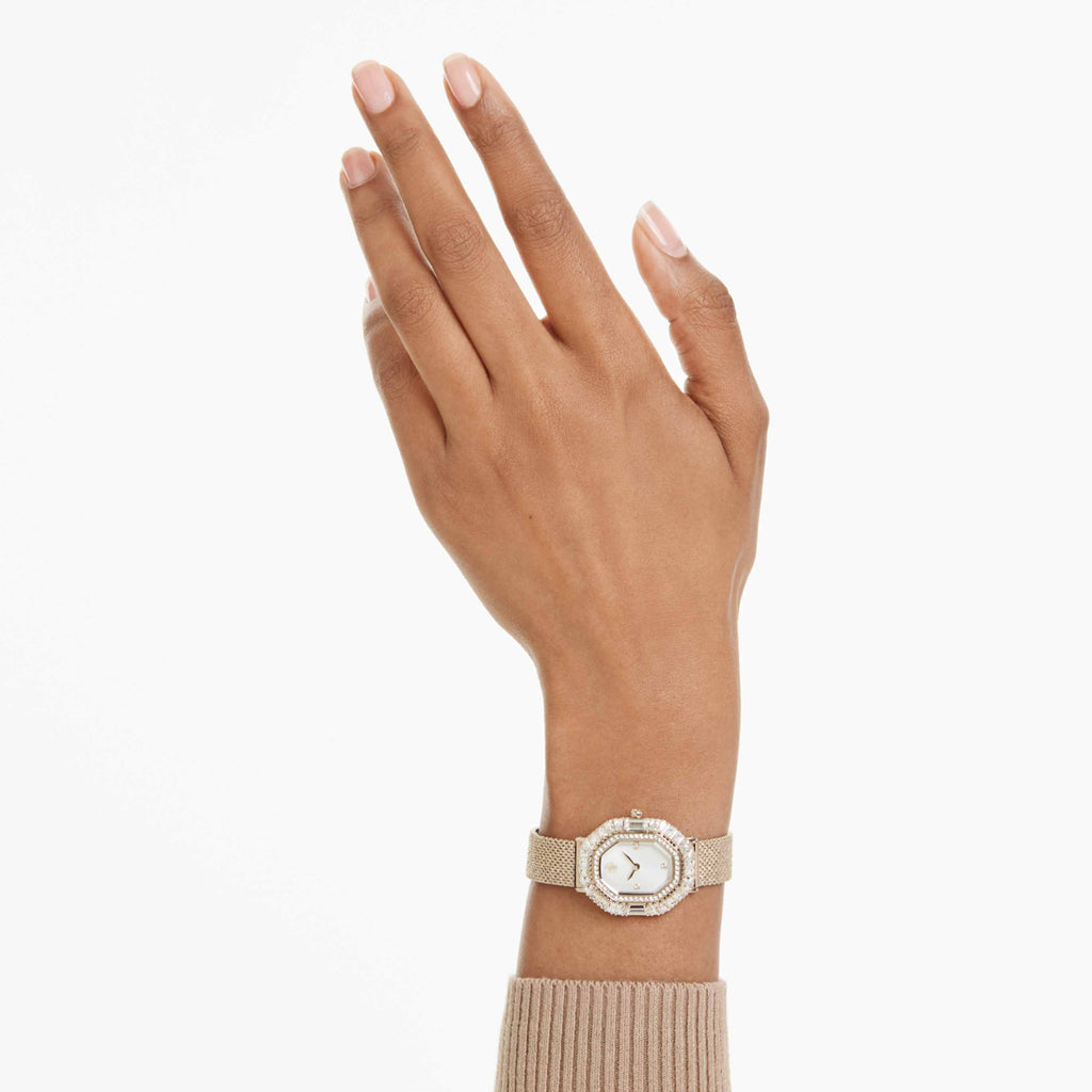 Swarovski Matrix octagon watch Metal bracelet, Gold tone, Champagne gold-tone finish