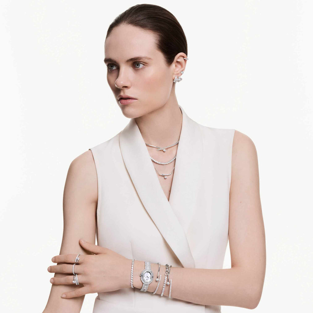 Swarovski Matrix open ring Round cut, White, Rhodium plated