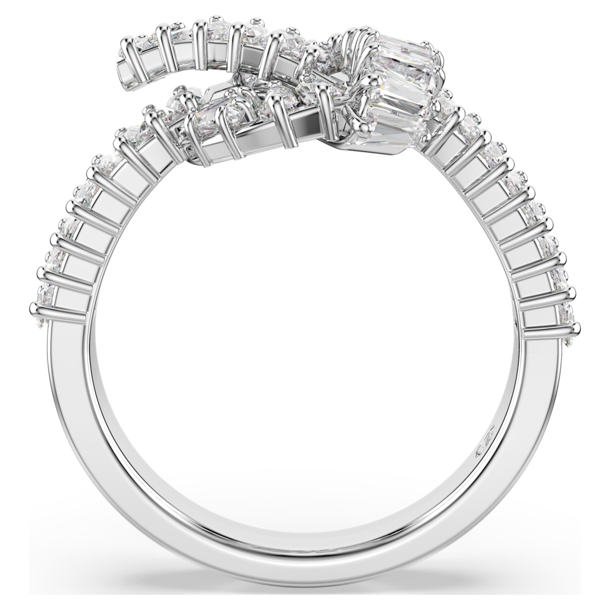 Swarovski Matrix ring Baguette cut, Knot, White, Rhodium plated