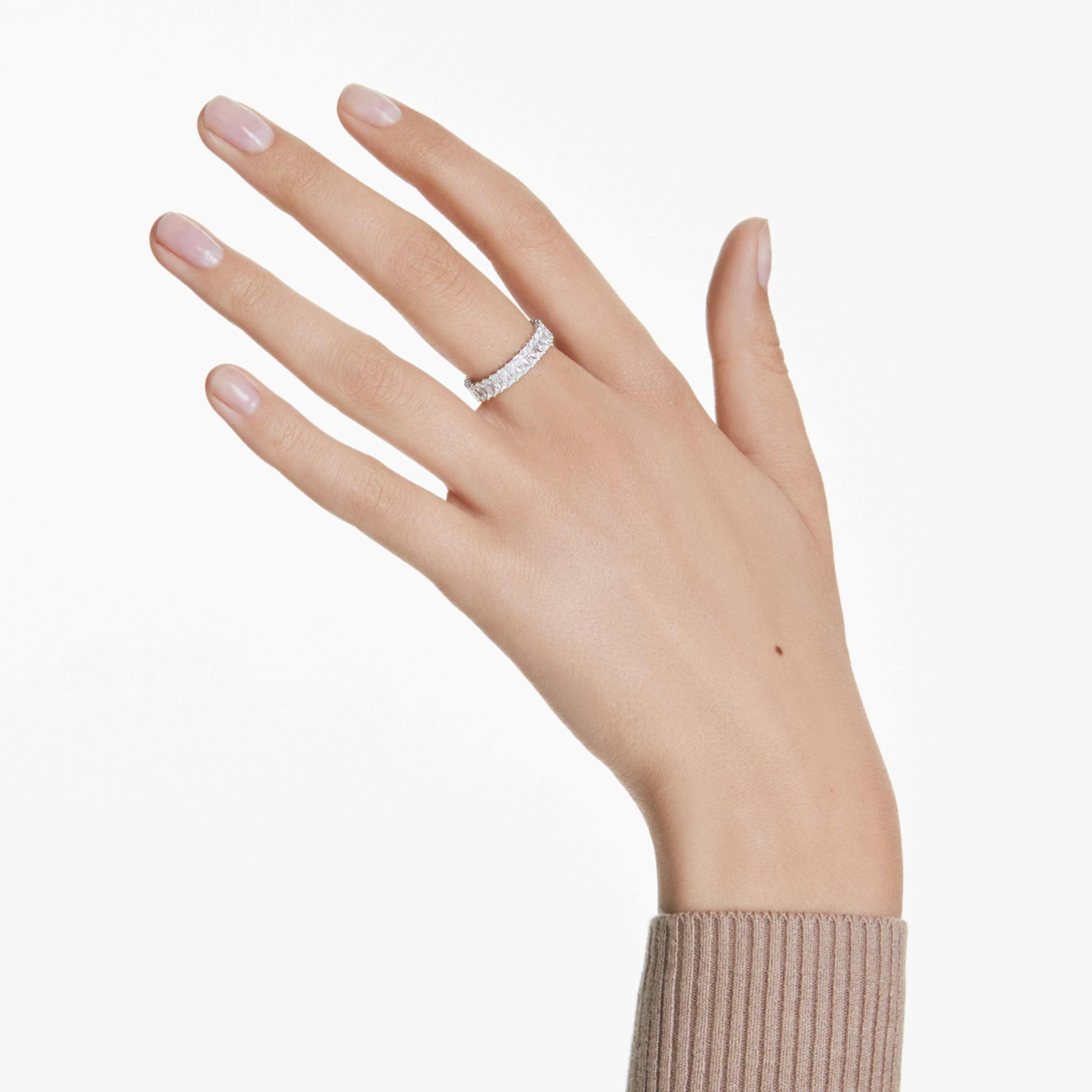 Swarovski Matrix ring Baguette cut, Gray, Ruthenium plated
