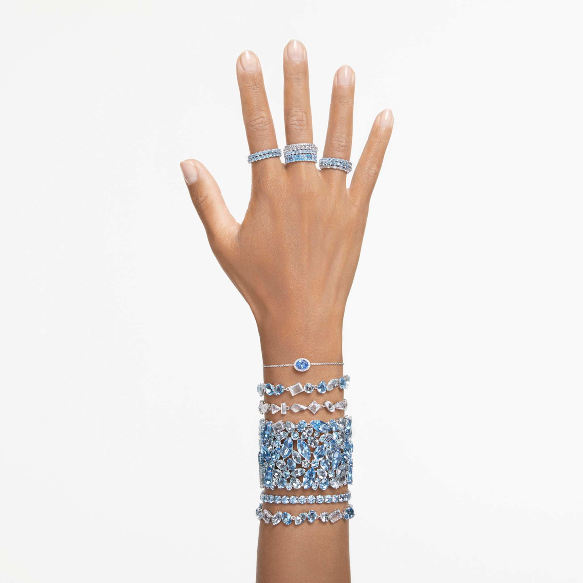 Swarovski Matrix ring Round cut, Blue, Rhodium plated