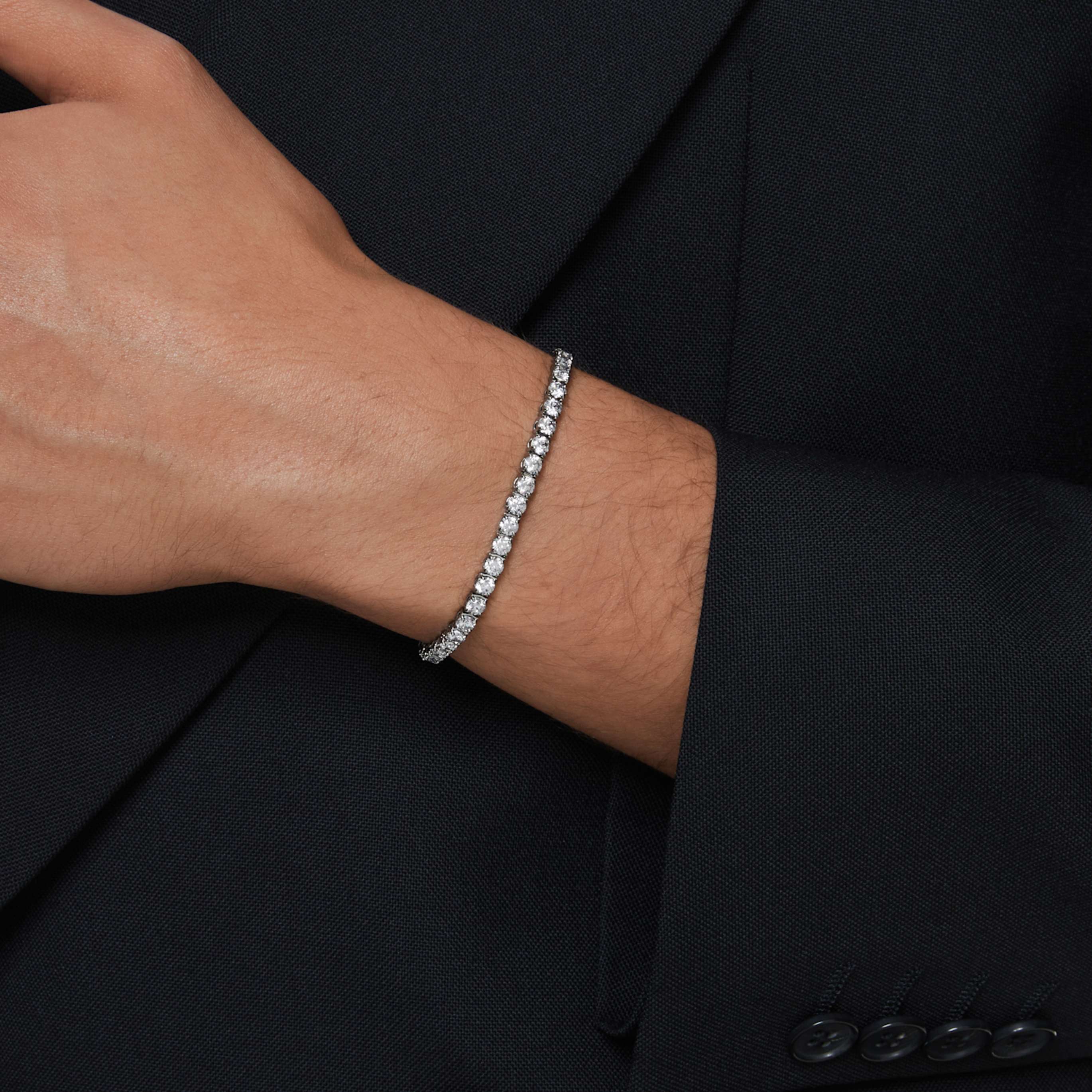 Swarovski Matrix Tennis bracelet Round cut, Blue, Ruthenium plated