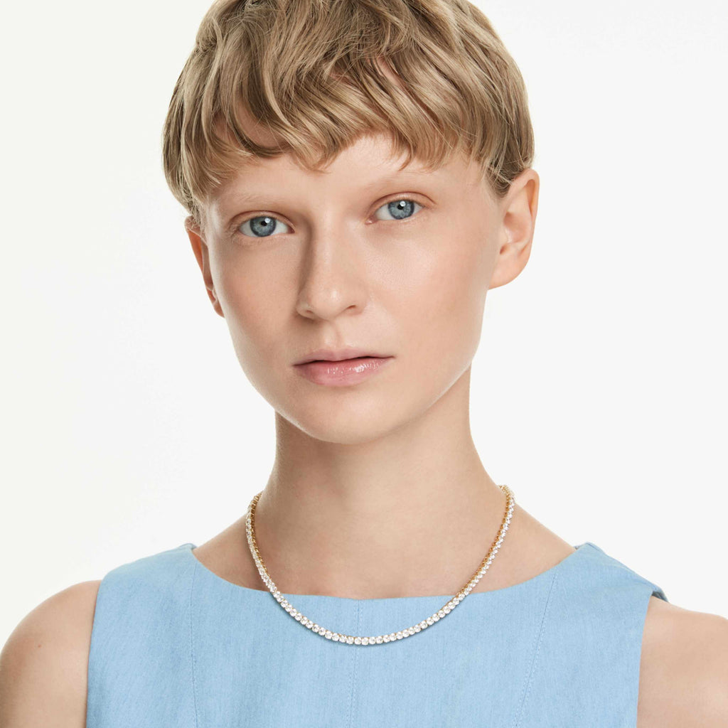 Swarovski Matrix Tennis necklace Round cut, White, 18K gold finish