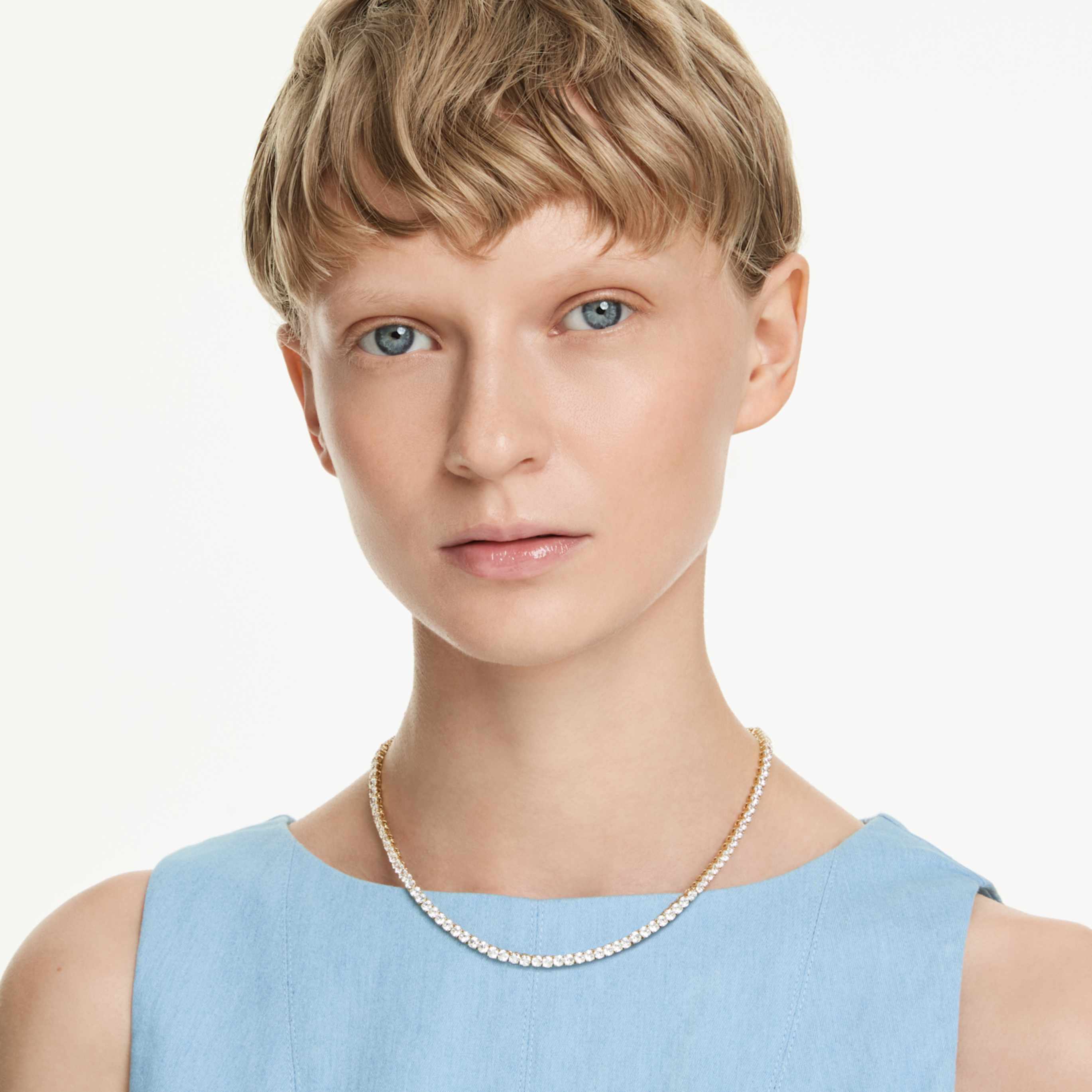Swarovski Matrix Tennis necklace Round cut, White, Rhodium plated