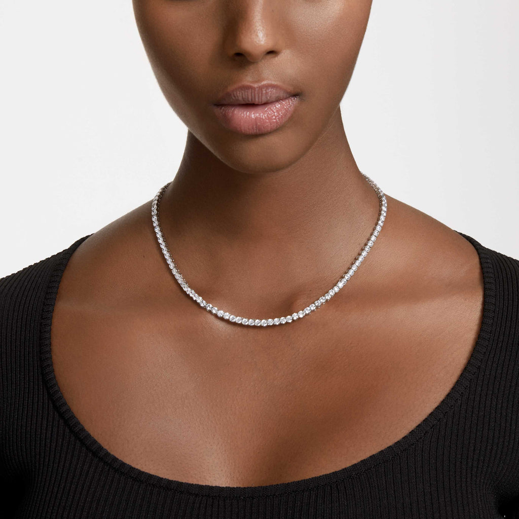 Swarovski Matrix Tennis necklace Round cut, White, Rhodium plated