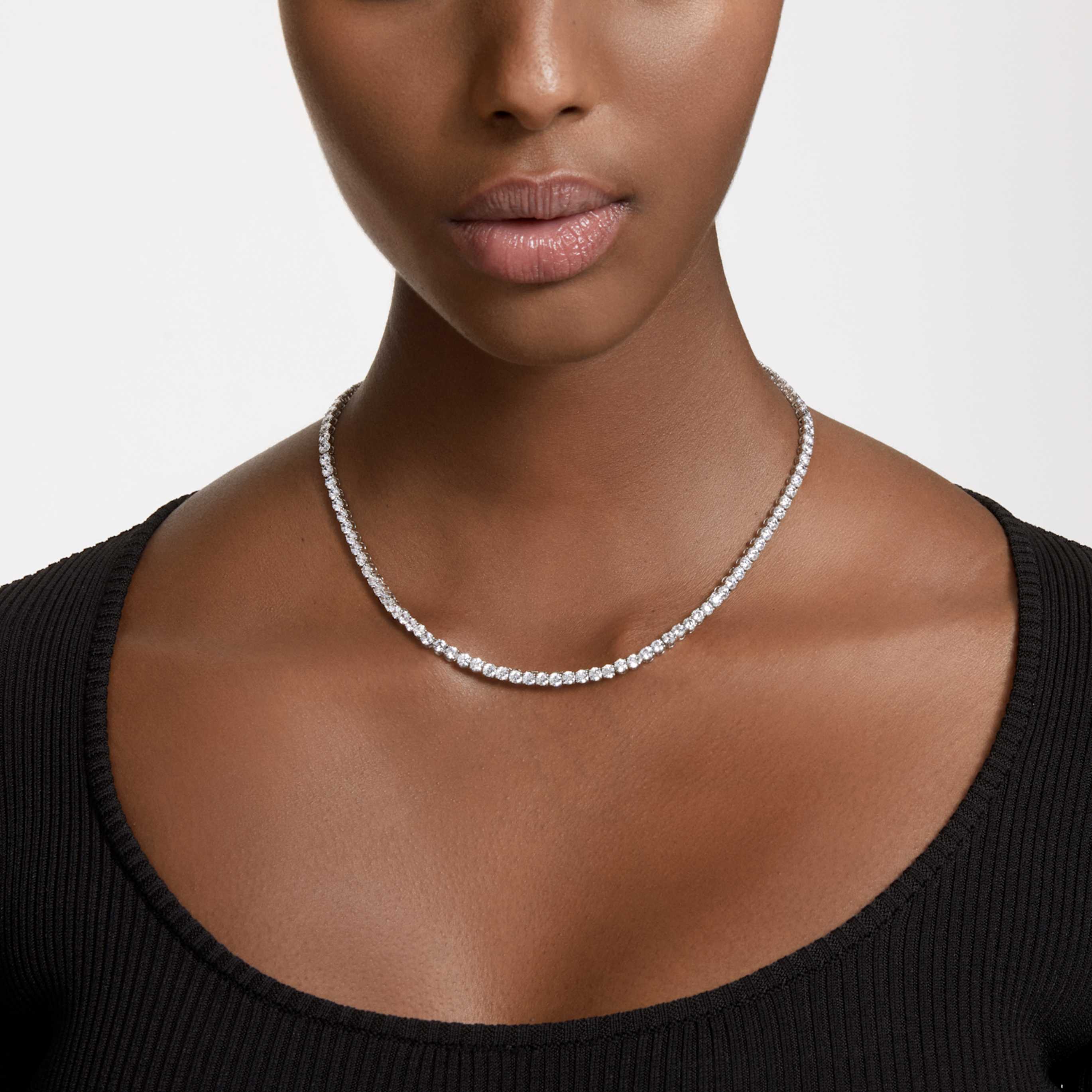 Swarovski Matrix Tennis necklace Round cut, White, Rhodium plated