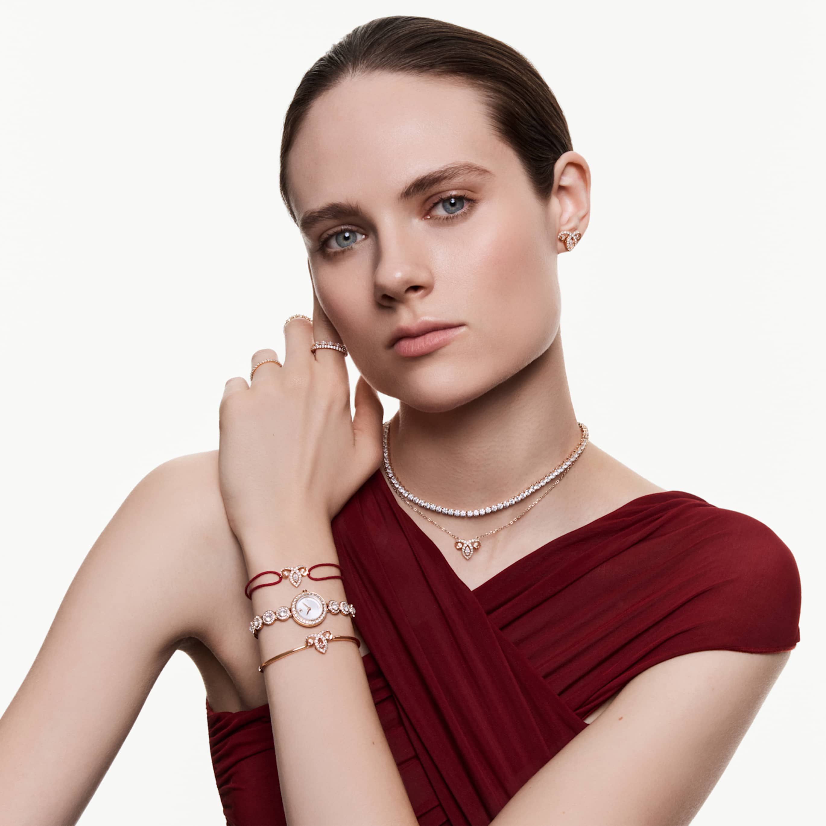 Swarovski Matrix Vittore ring Round cut, White, 18K rose gold finish