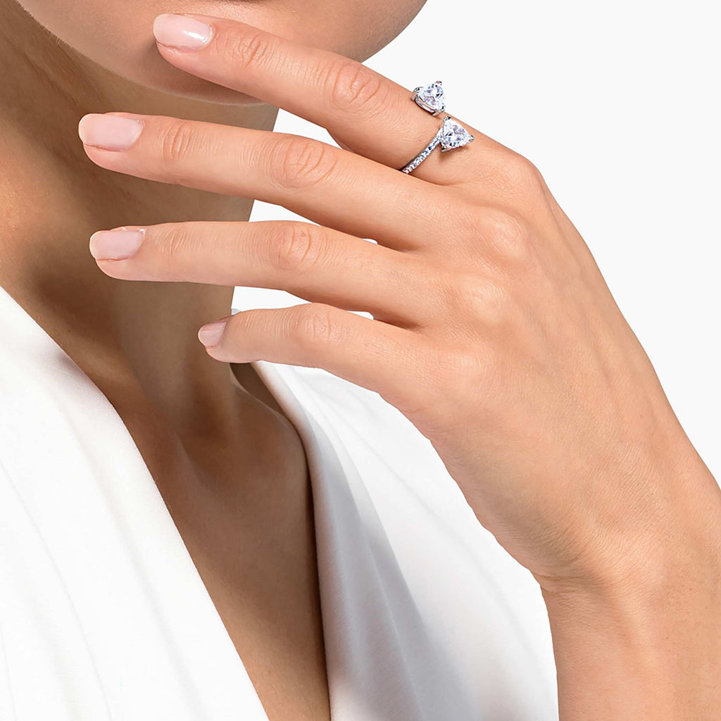 Swarovski Mesmera open ring Heart cut, Pavé, White, Rhodium plated