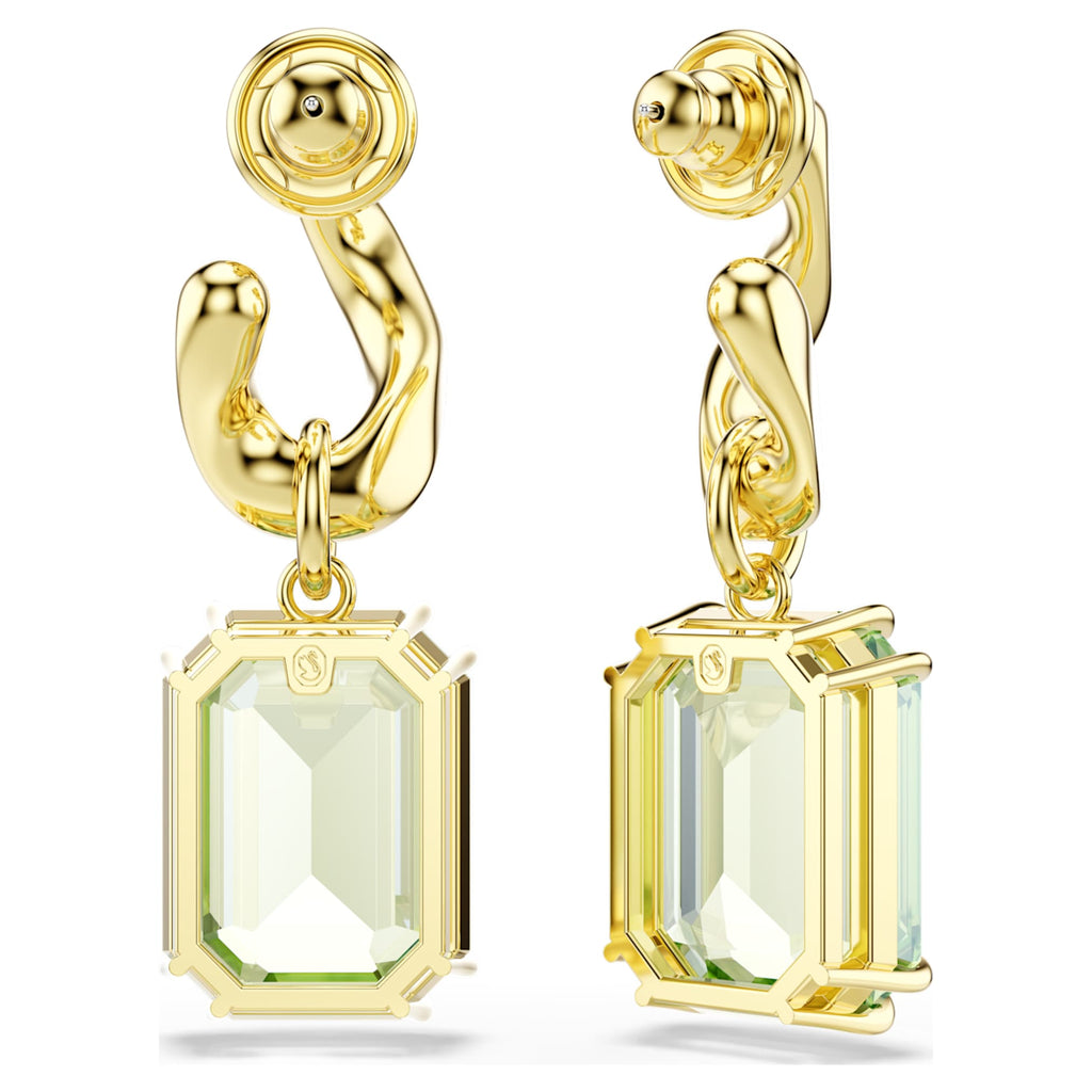 Swarovski Millenia drop earrings Octagon cut, Green, 18K gold finish