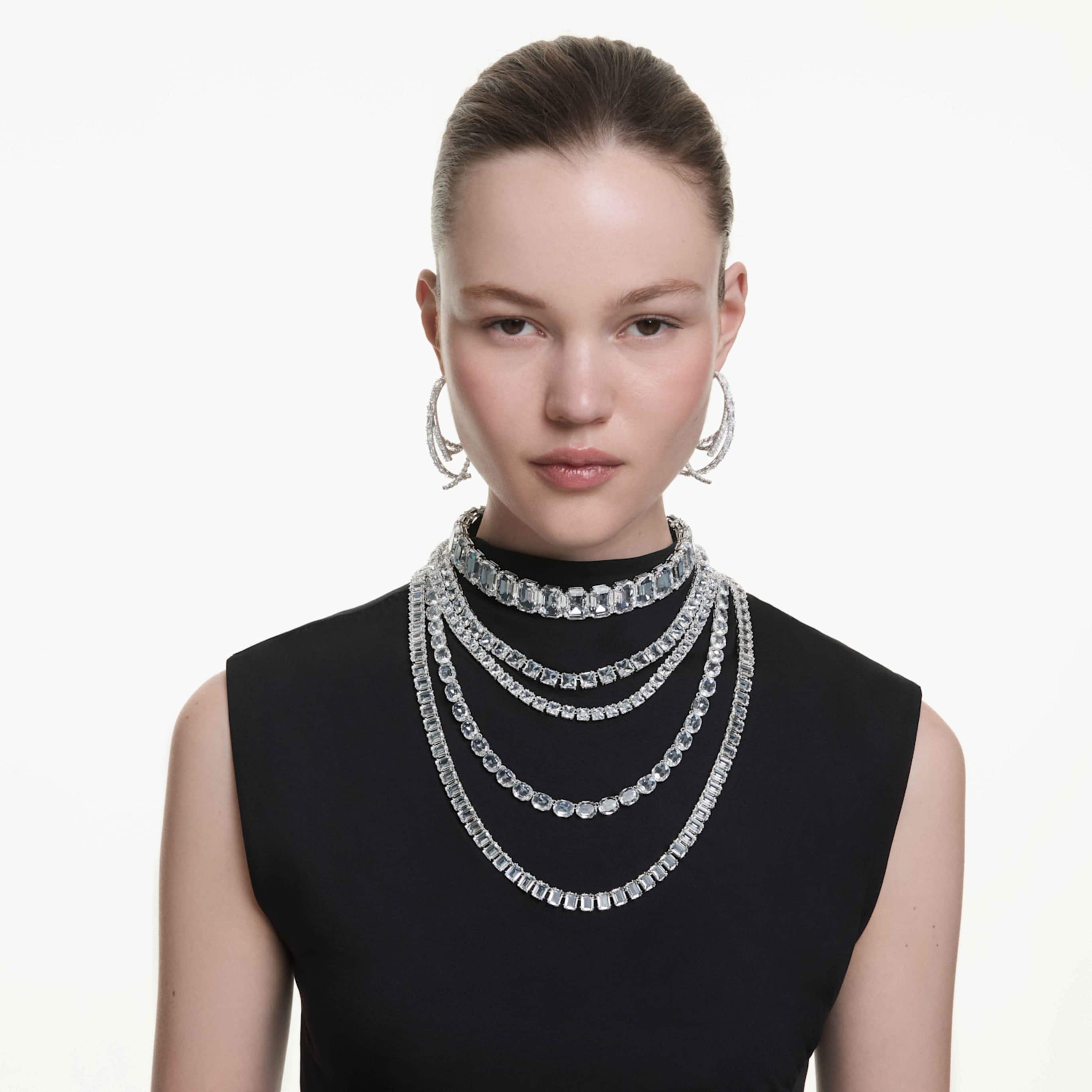 Swarovski Millenia layered necklace Mixed cuts, White, Rhodium plated