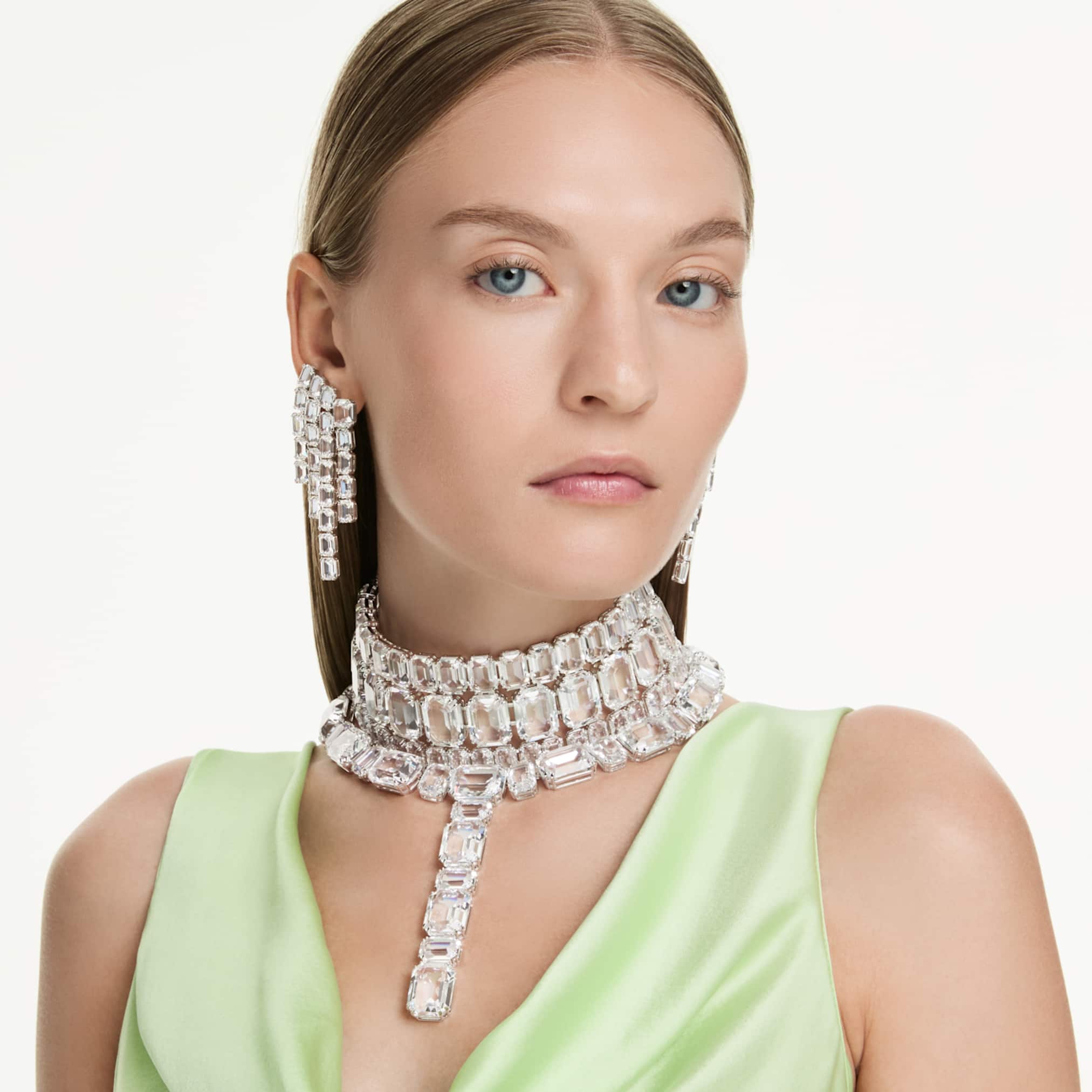 Swarovski Millenia necklace Mixed cuts, White, Rhodium plated