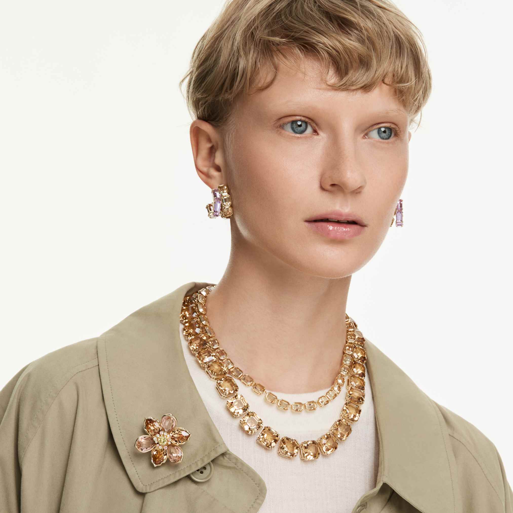 Swarovski Millenia necklace Octagon cut, Caramel, 18K gold finish