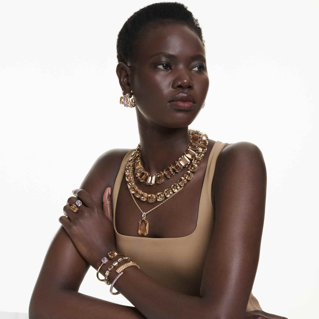 Swarovski Millenia necklace Oversized crystals, Octagon cut, Caramel, 18K gold finish